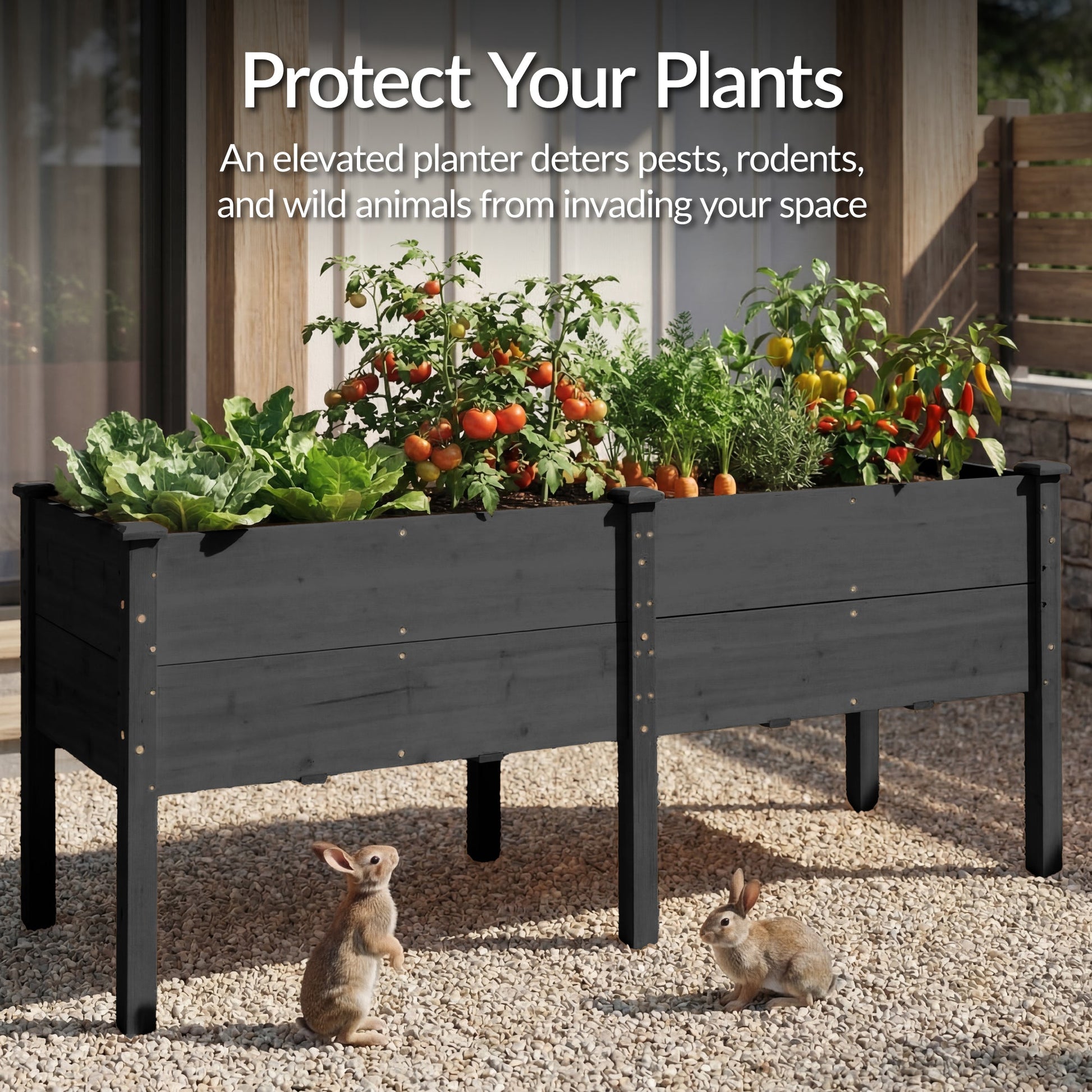 72" x 24" x 30" Raised Wooden Garden Bed w/16" Depth, Elevated Wood Planter
