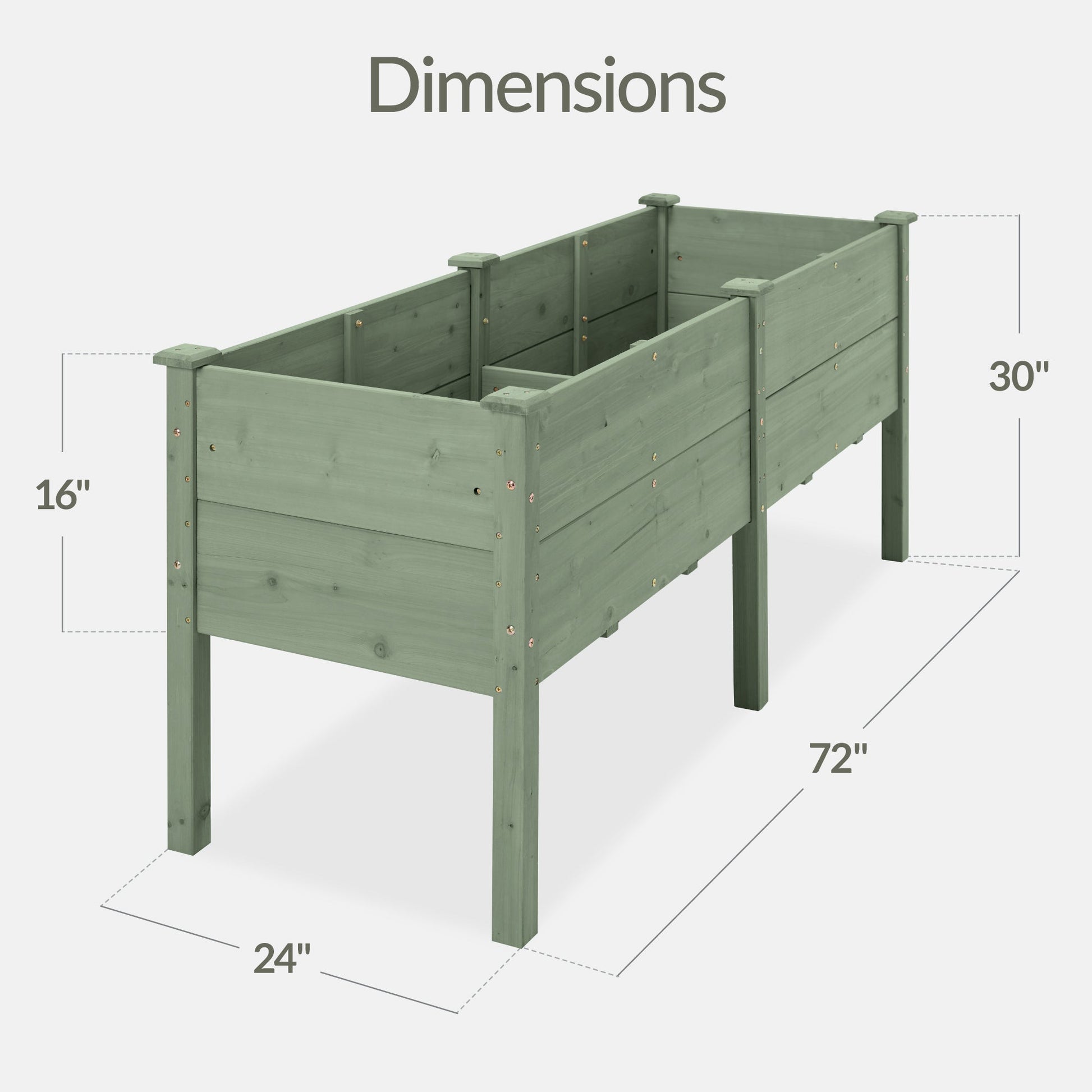 72" x 24" x 30" Raised Wooden Garden Bed w/16" Depth, Elevated Wood Planter