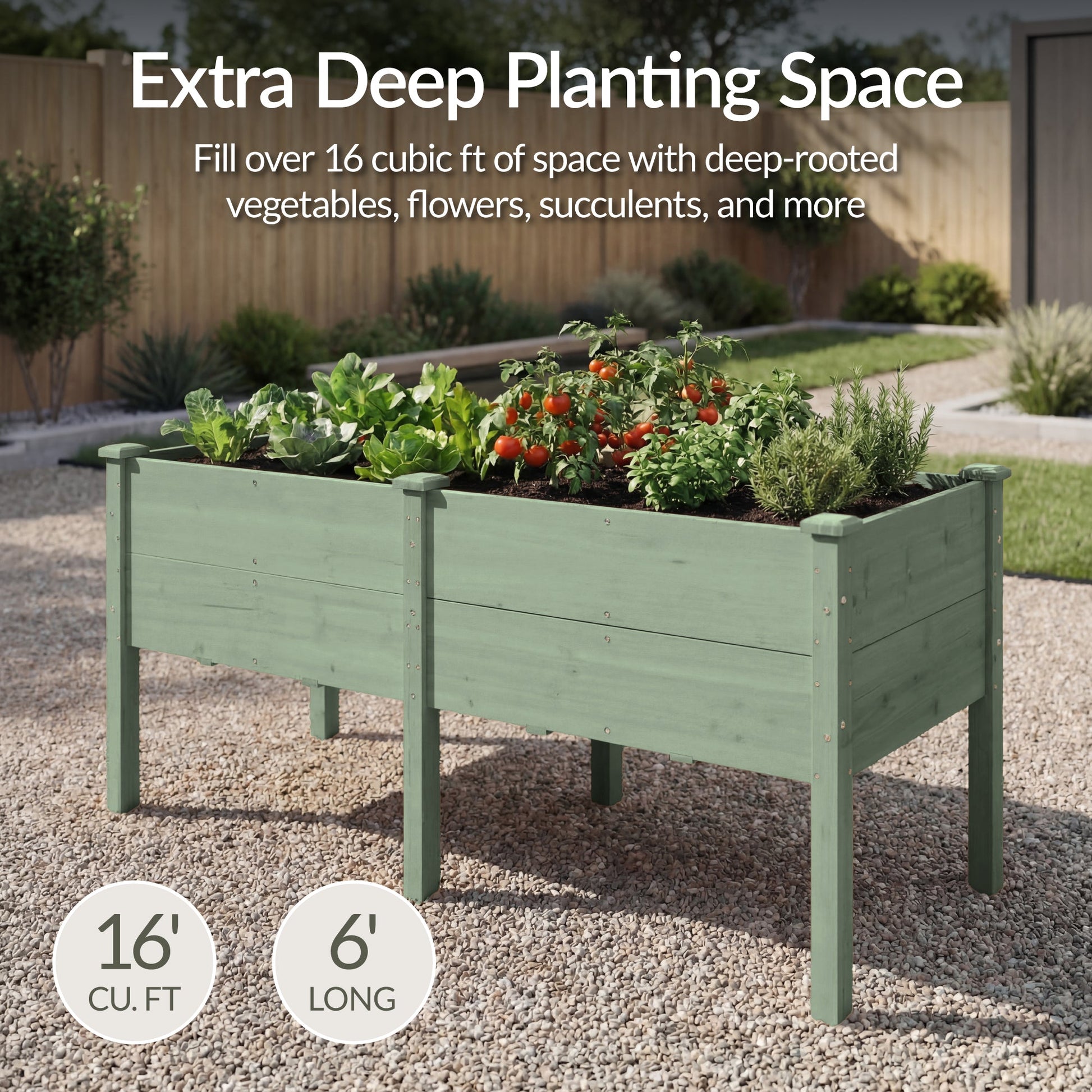 72" x 24" x 30" Raised Wooden Garden Bed w/16" Depth, Elevated Wood Planter
