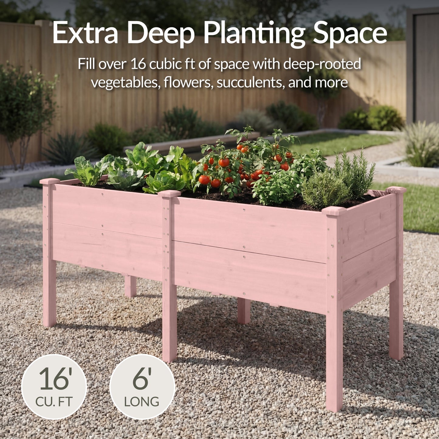 72" x 24" x 30" Raised Wooden Garden Bed w/16" Depth, Elevated Wood Planter