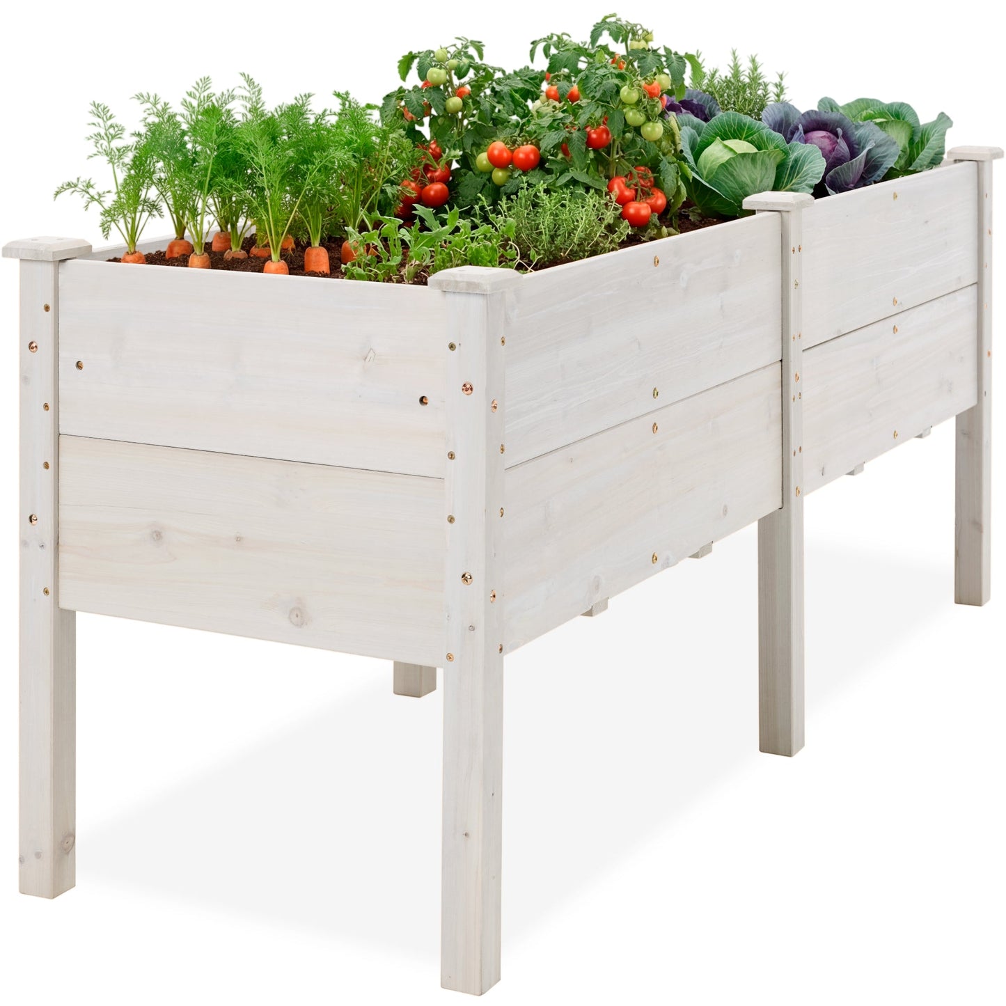 72" x 24" x 30" Raised Wooden Garden Bed w/16" Depth, Elevated Wood Planter