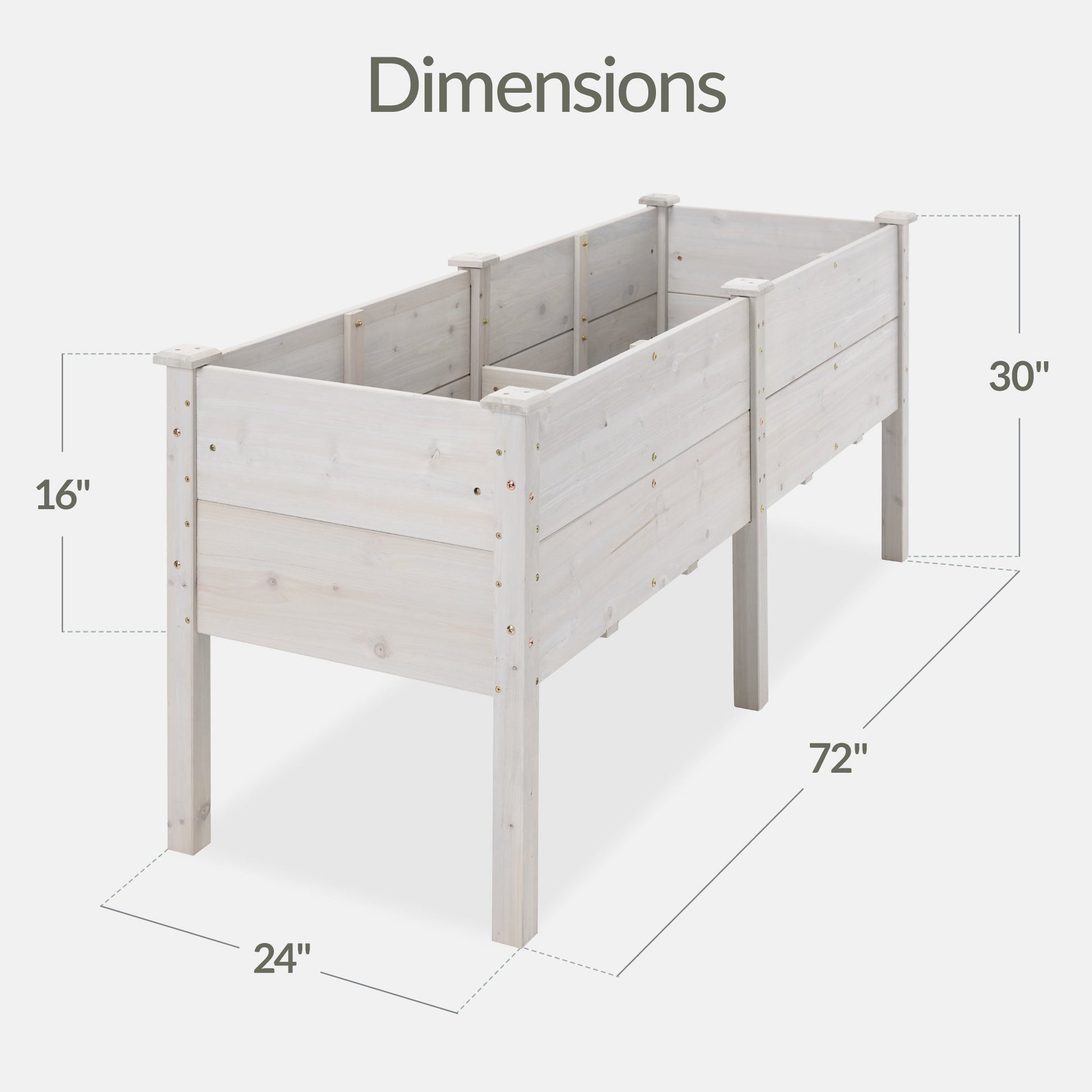 72" x 24" x 30" Raised Wooden Garden Bed w/16" Depth, Elevated Wood Planter