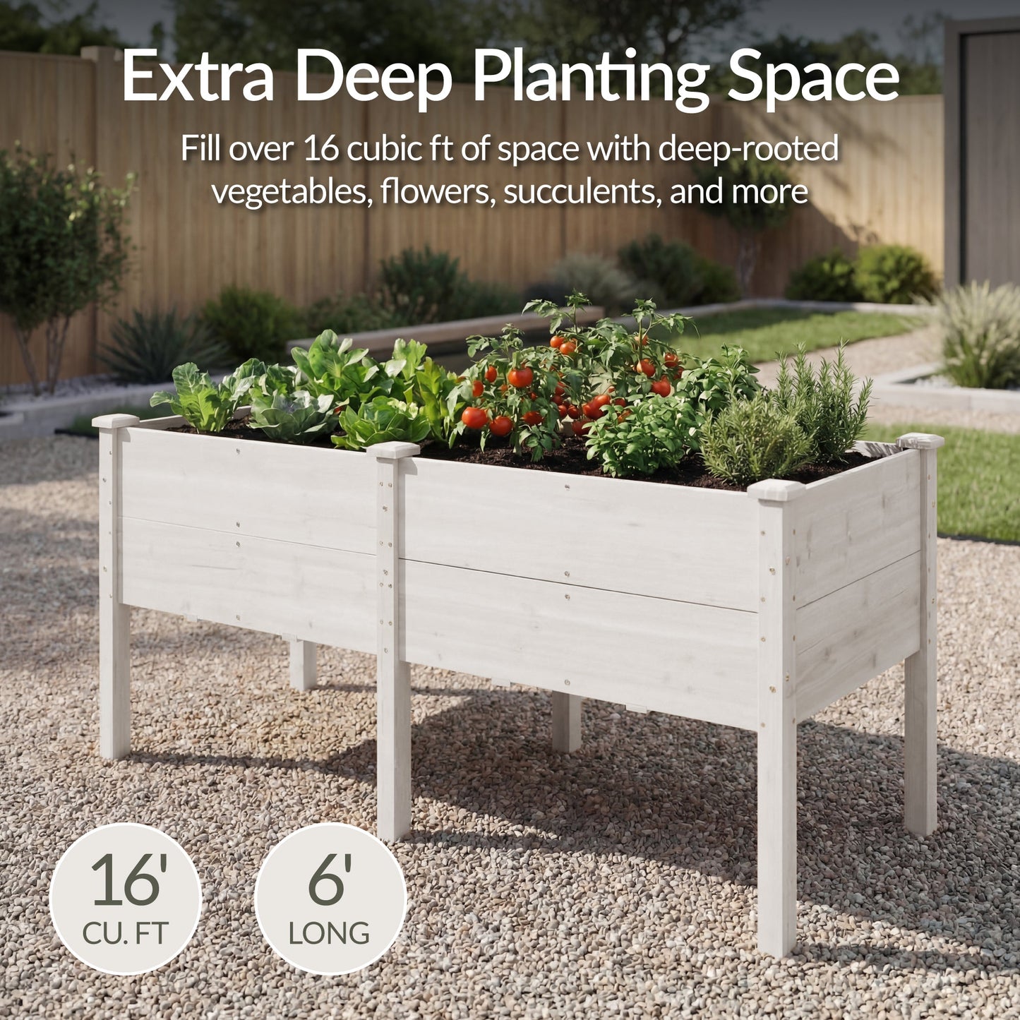 72" x 24" x 30" Raised Wooden Garden Bed w/16" Depth, Elevated Wood Planter