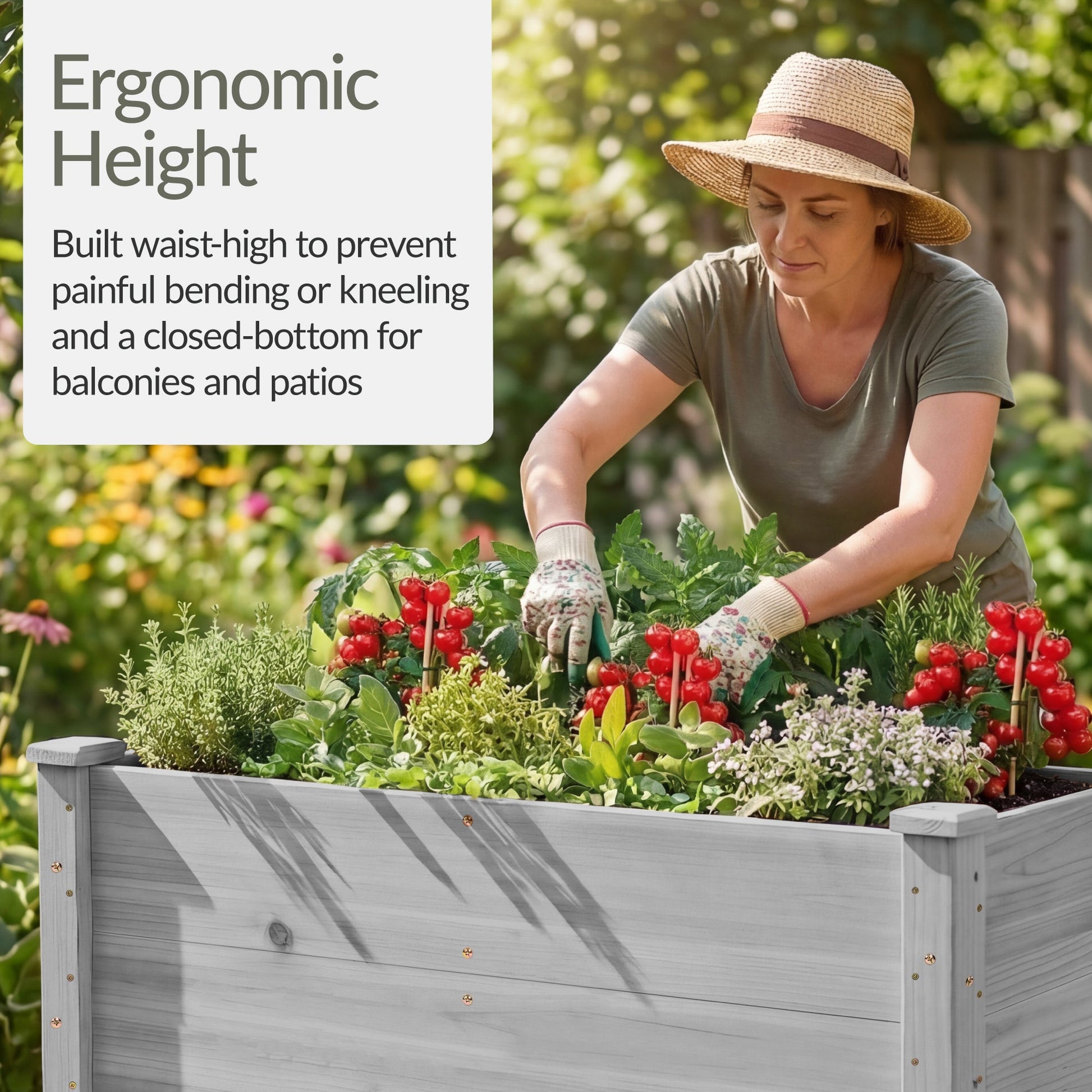 48" x 24" x 30" Raised Wooden Garden Bed w/16" Depth, Elevated Wood Planter