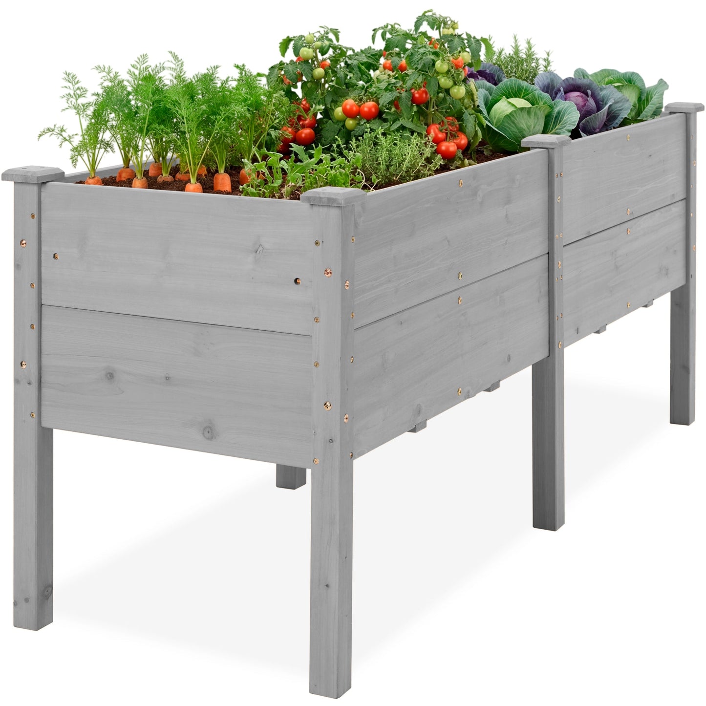 72" x 24" x 30" Raised Wooden Garden Bed w/16" Depth, Elevated Wood Planter