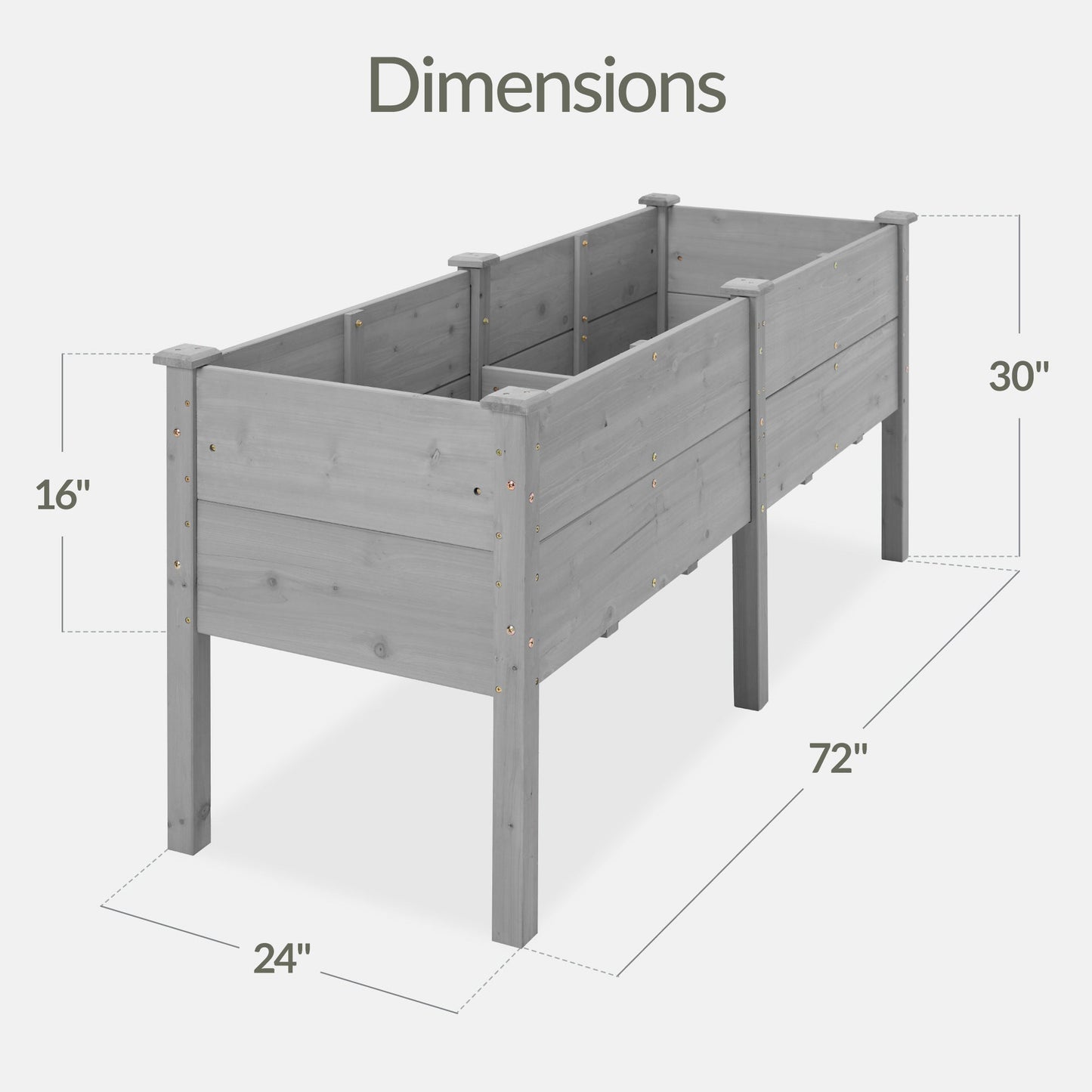 72" x 24" x 30" Raised Wooden Garden Bed w/16" Depth, Elevated Wood Planter