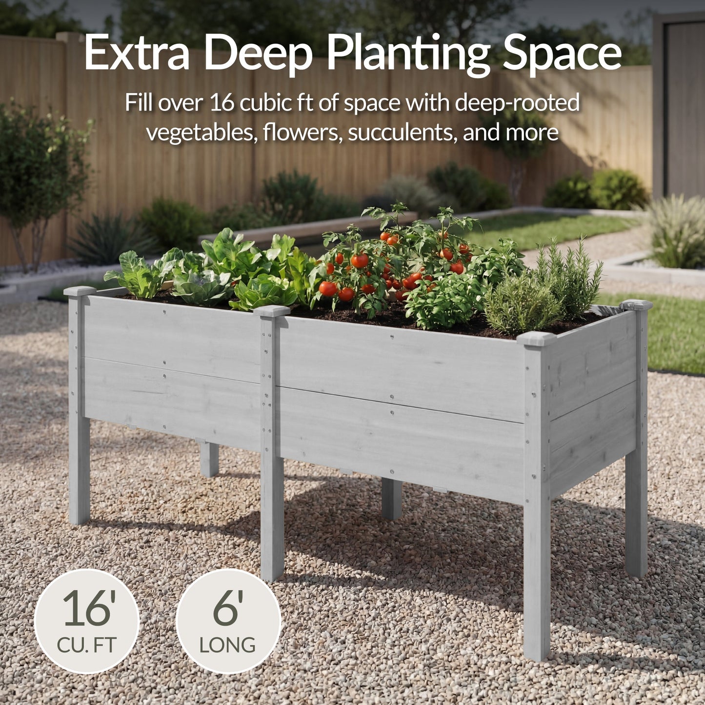 72" x 24" x 30" Raised Wooden Garden Bed w/16" Depth, Elevated Wood Planter