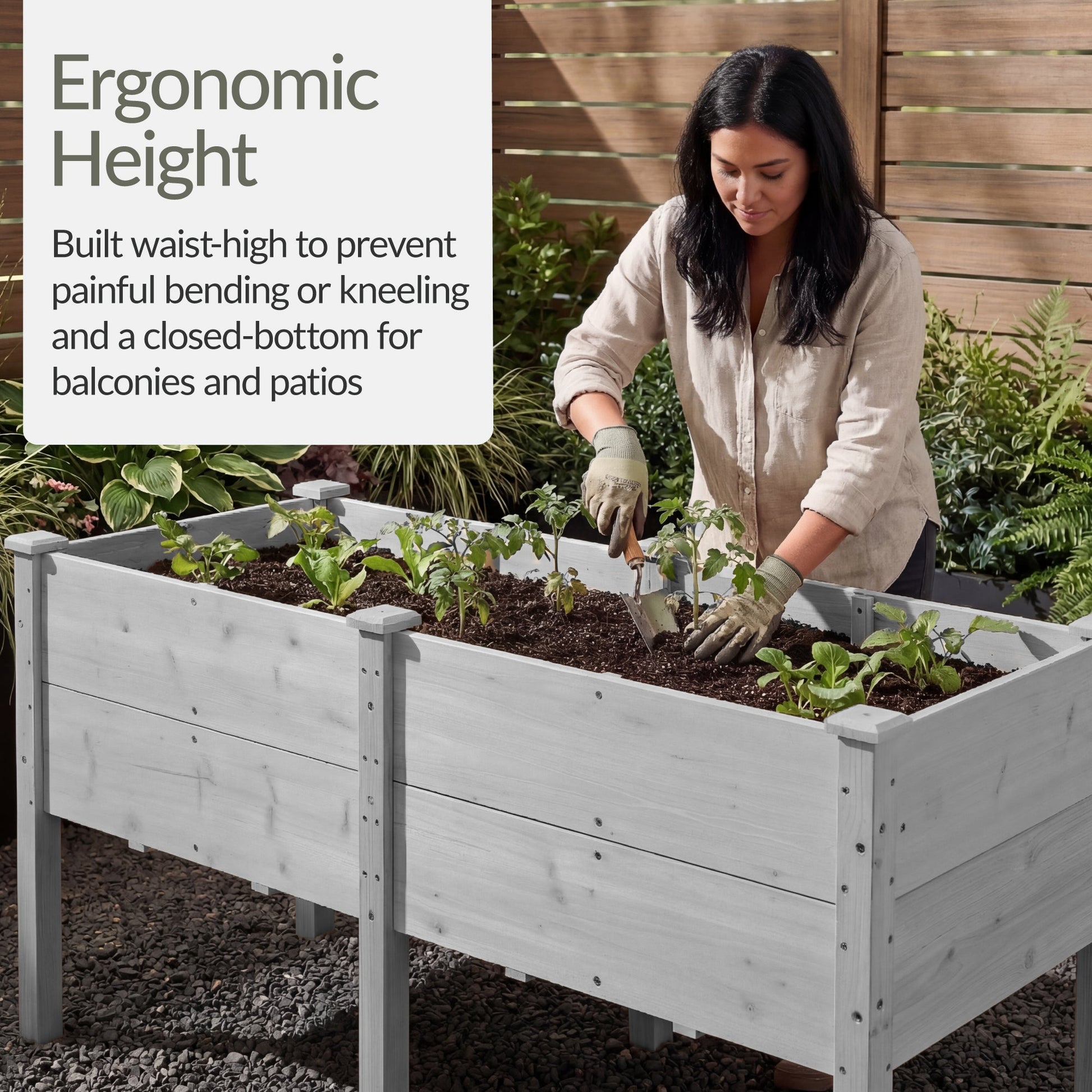 72" x 24" x 30" Raised Wooden Garden Bed w/16" Depth, Elevated Wood Planter