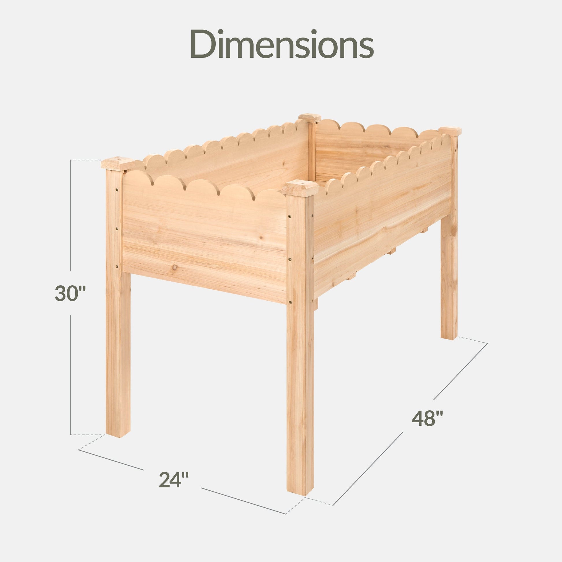 Raised Garden Bed, Scalloped Elevated Wooden Planter Box - 48x24x30in