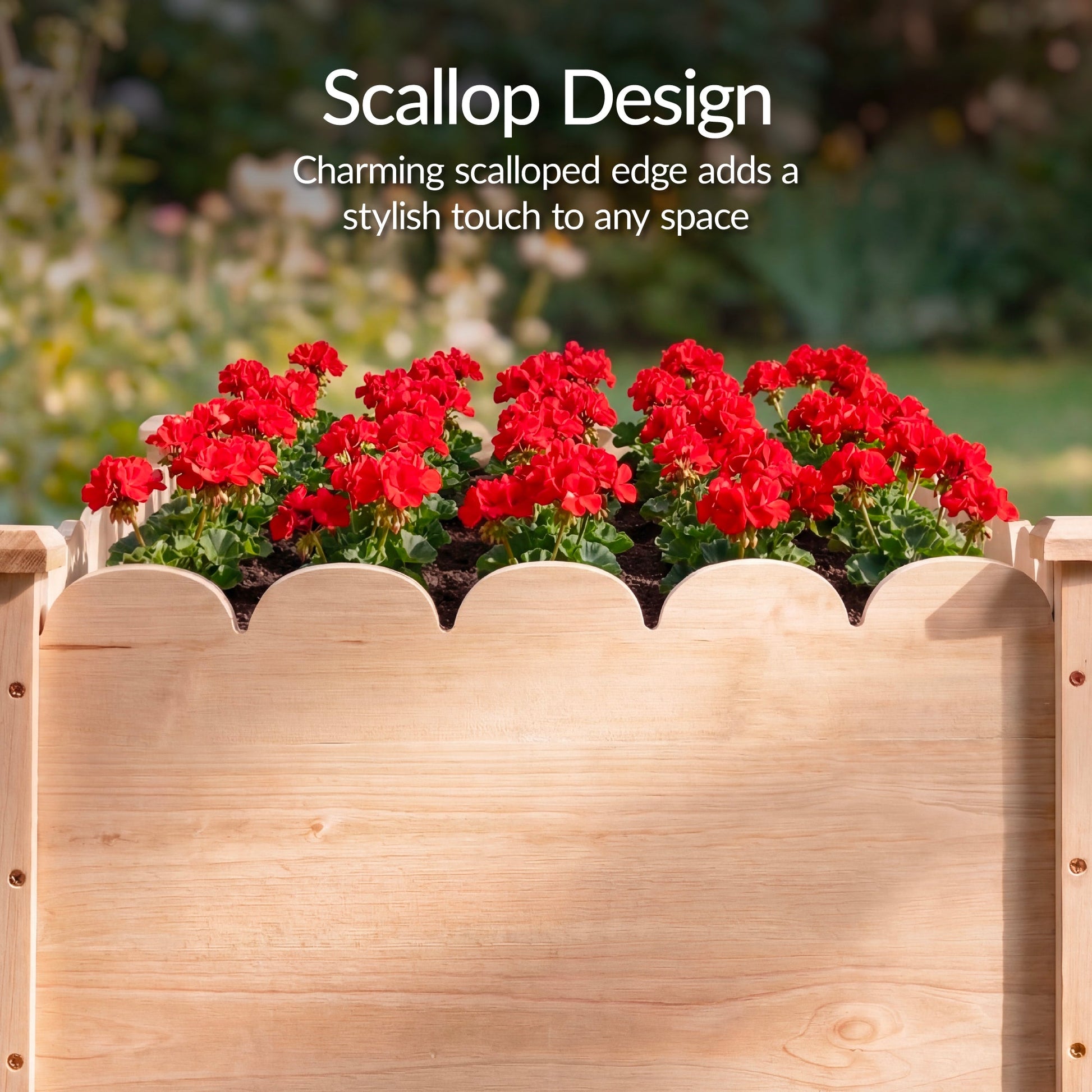 Raised Garden Bed, Scalloped Elevated Wooden Planter Box - 48x24x30in