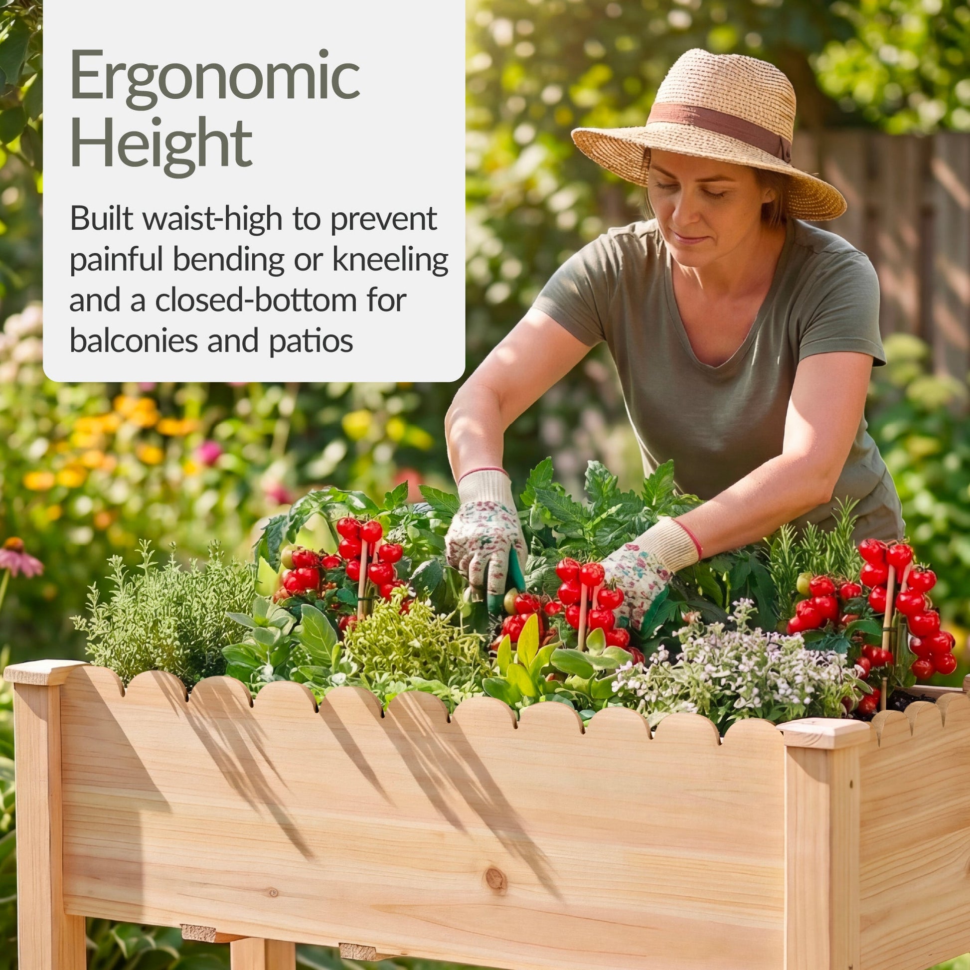 Raised Garden Bed, Scalloped Elevated Wooden Planter Box - 48x24x30in