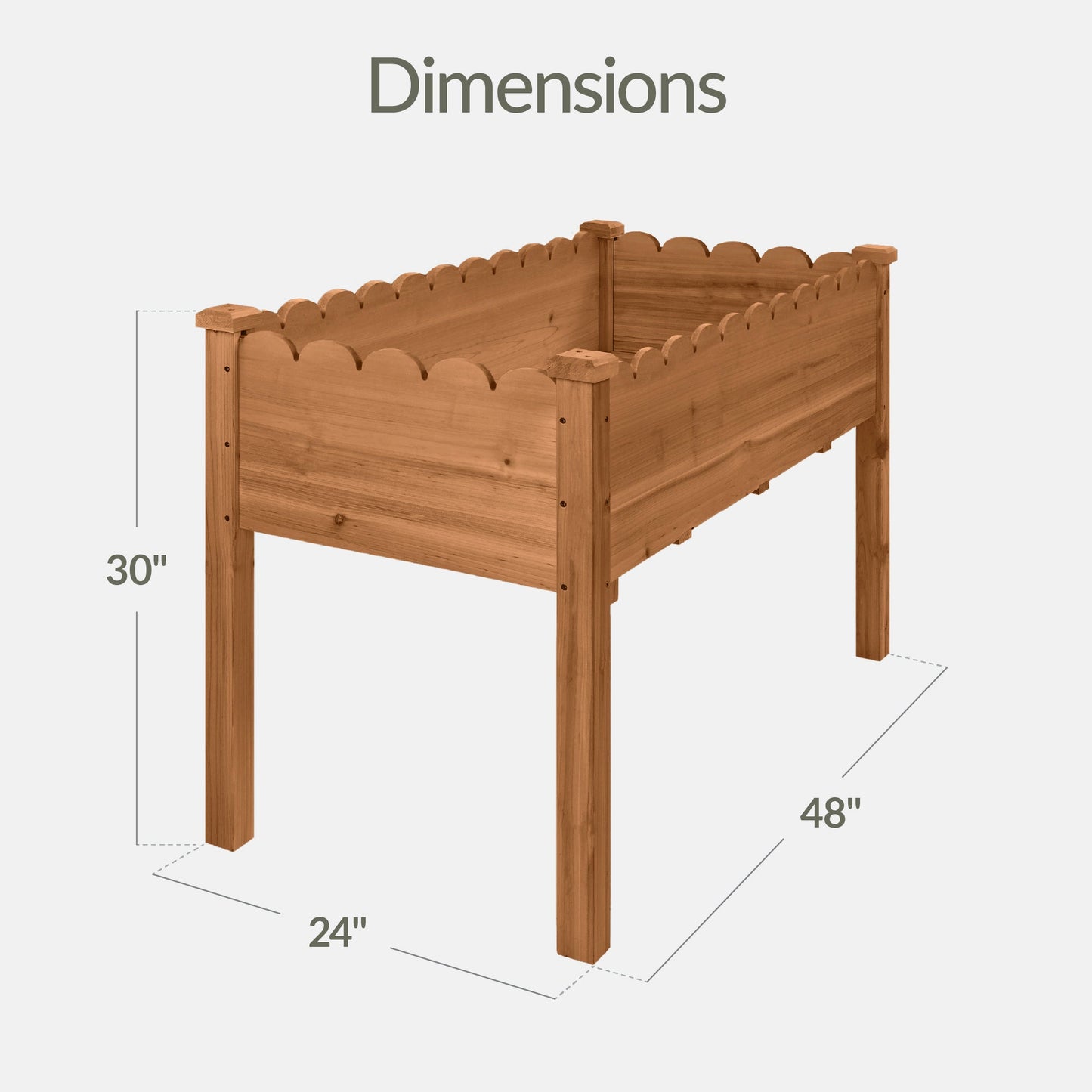 Raised Garden Bed, Scalloped Elevated Wooden Planter Box - 48x24x30in