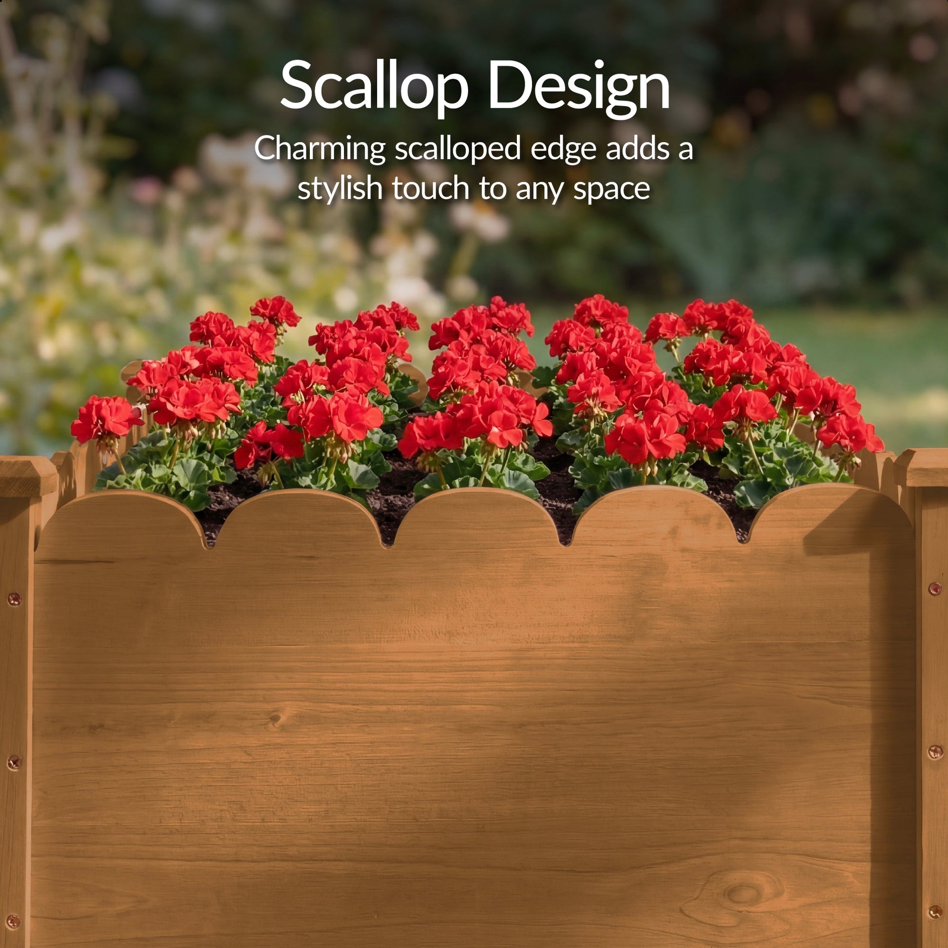 Raised Garden Bed, Scalloped Elevated Wooden Planter Box - 48x24x30in