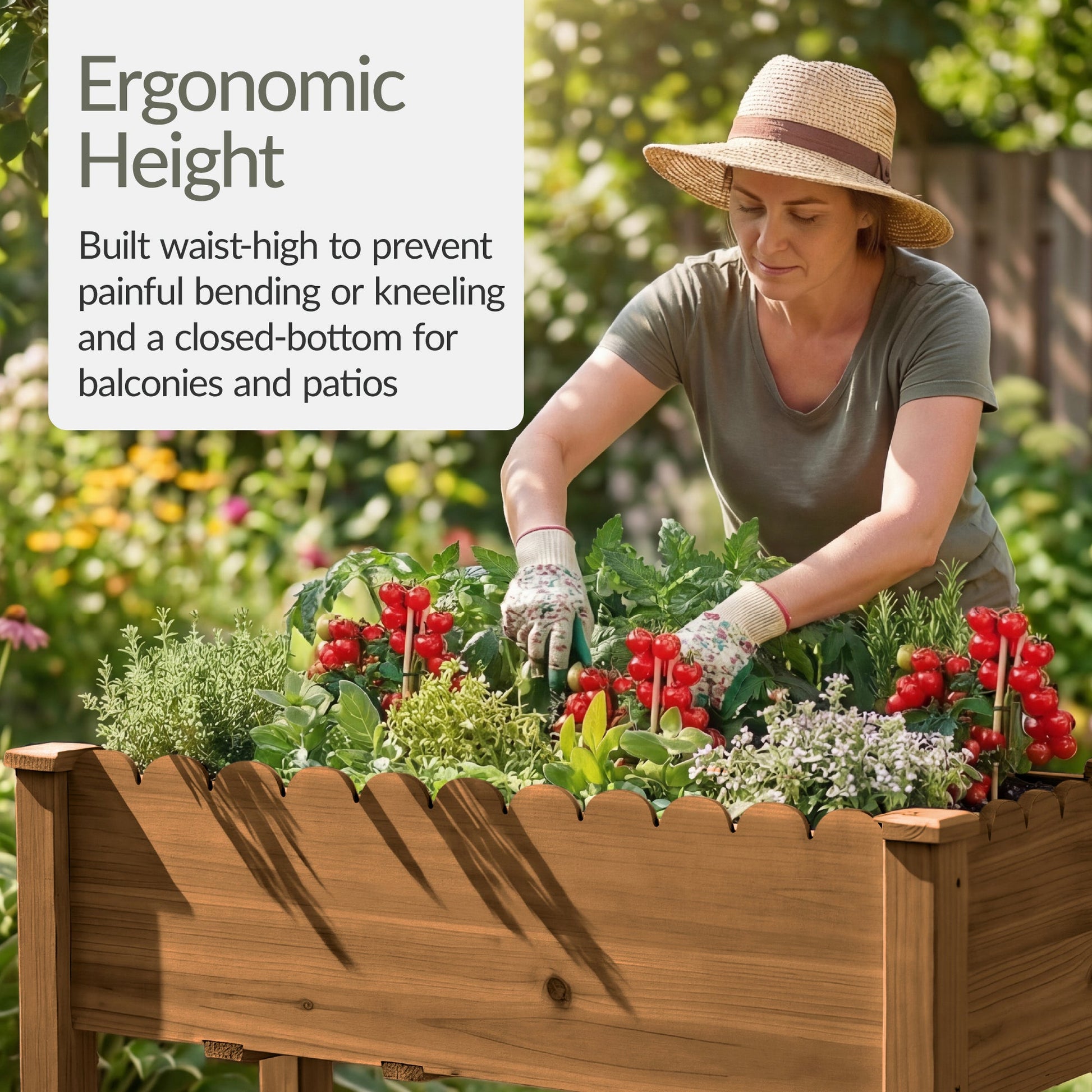 Raised Garden Bed, Scalloped Elevated Wooden Planter Box - 48x24x30in