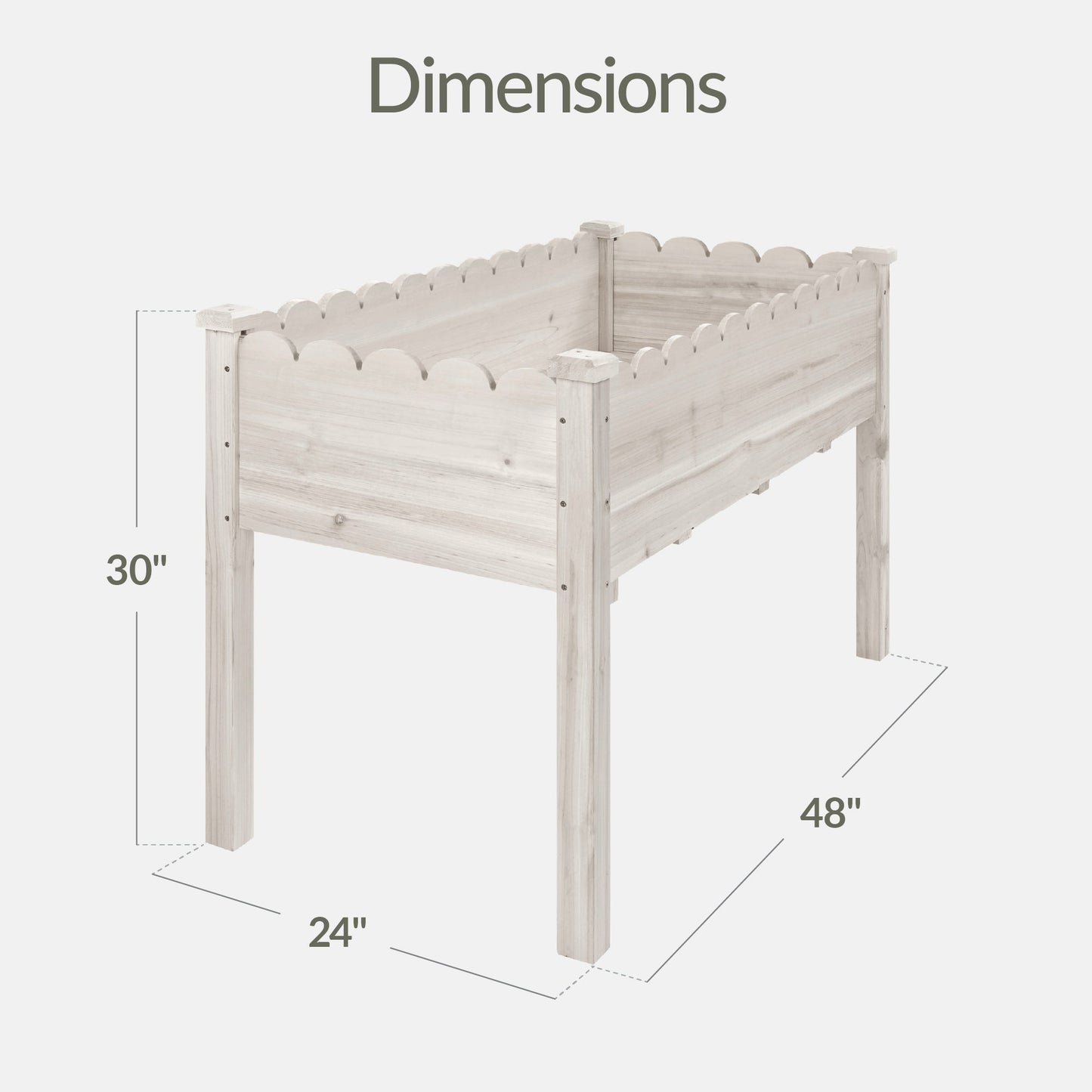 Raised Garden Bed, Scalloped Elevated Wooden Planter Box - 48x24x30in