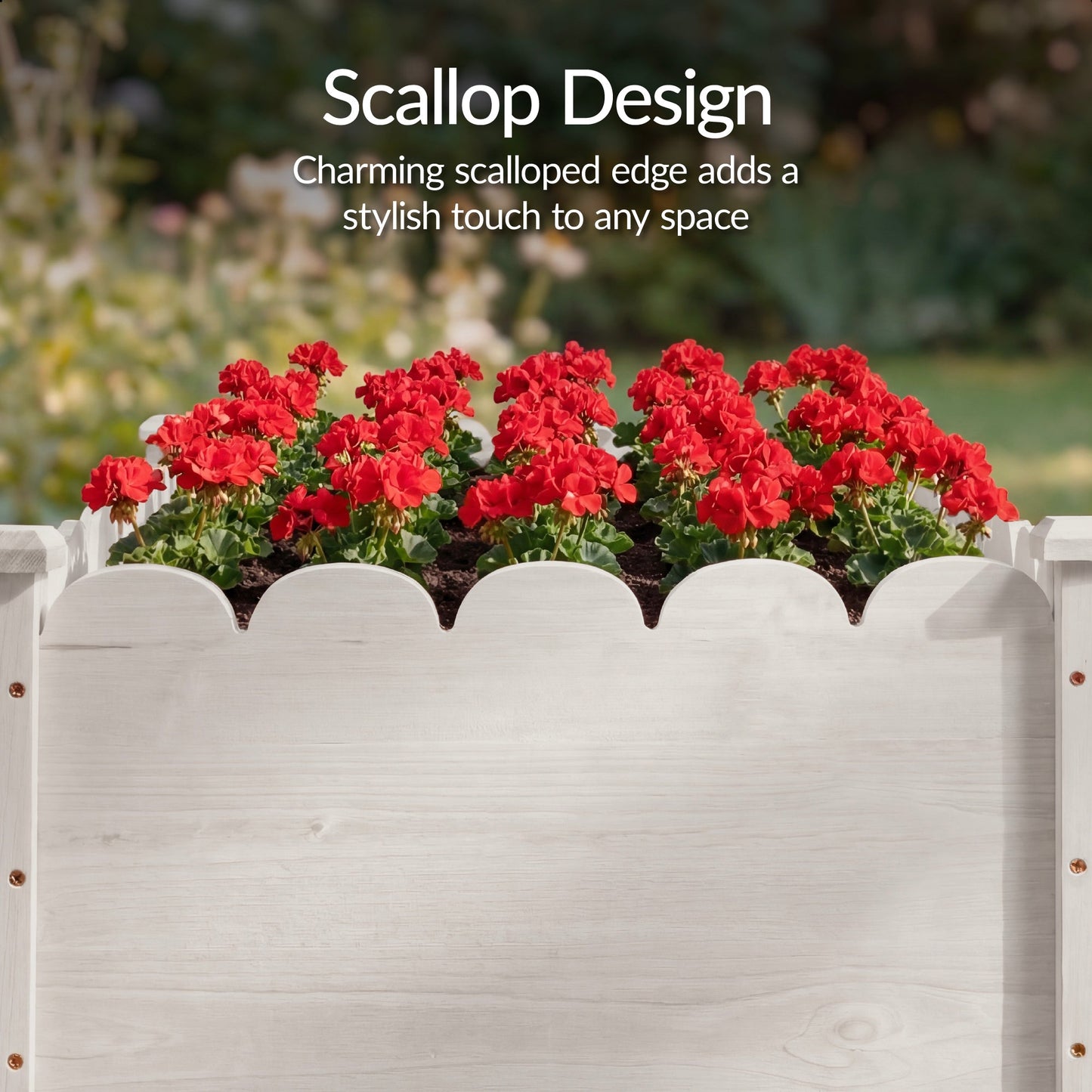 Raised Garden Bed, Scalloped Elevated Wooden Planter Box - 48x24x30in