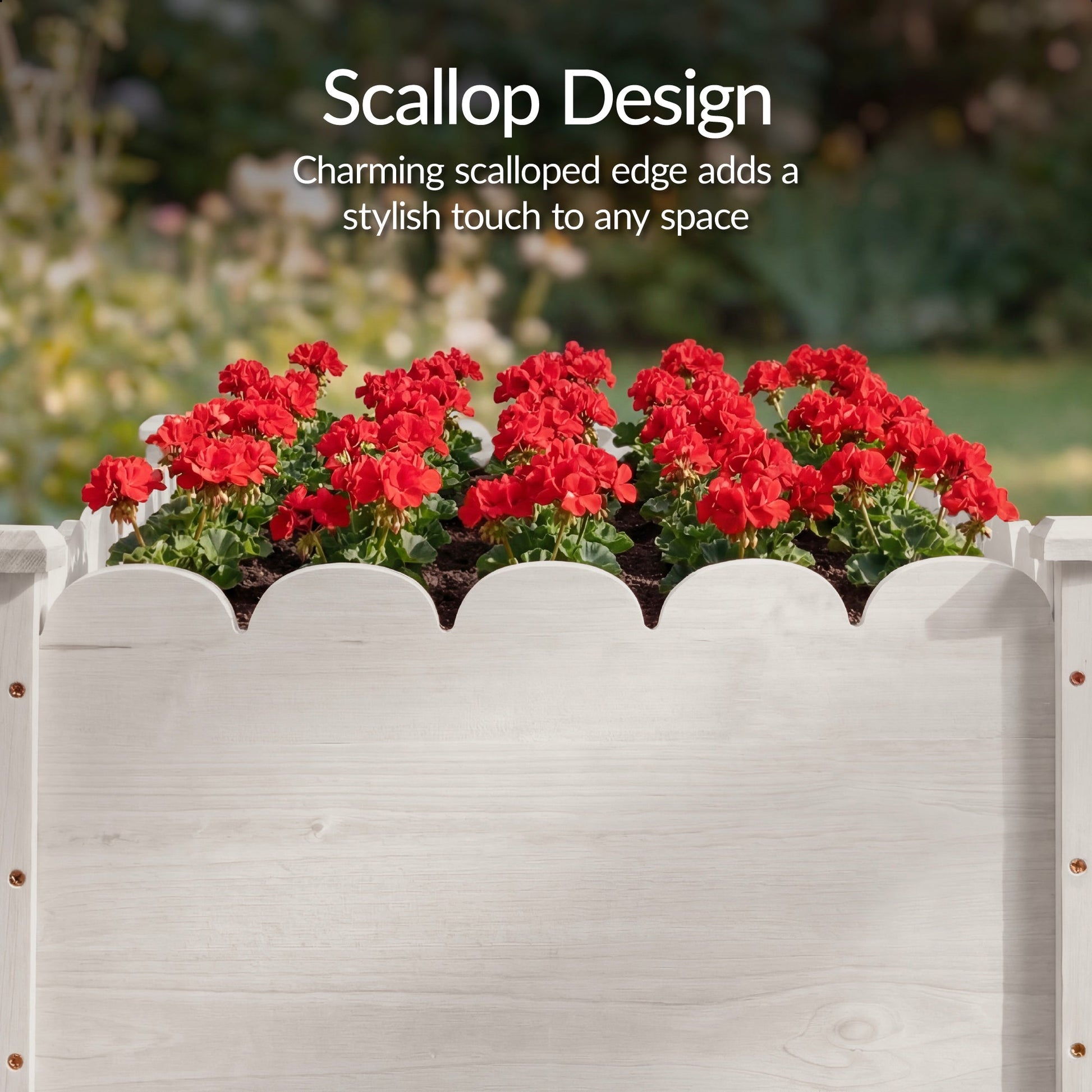 Raised Garden Bed, Scalloped Elevated Wooden Planter Box - 48x24x30in