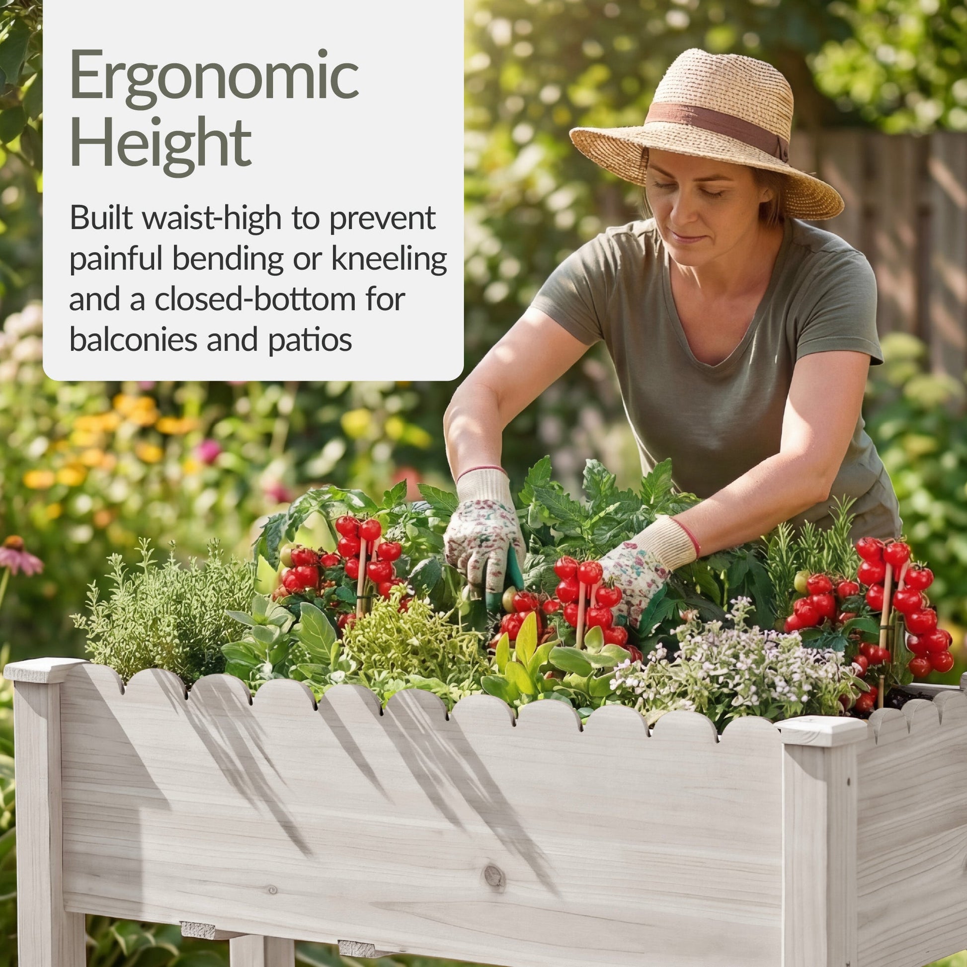 Raised Garden Bed, Scalloped Elevated Wooden Planter Box - 48x24x30in