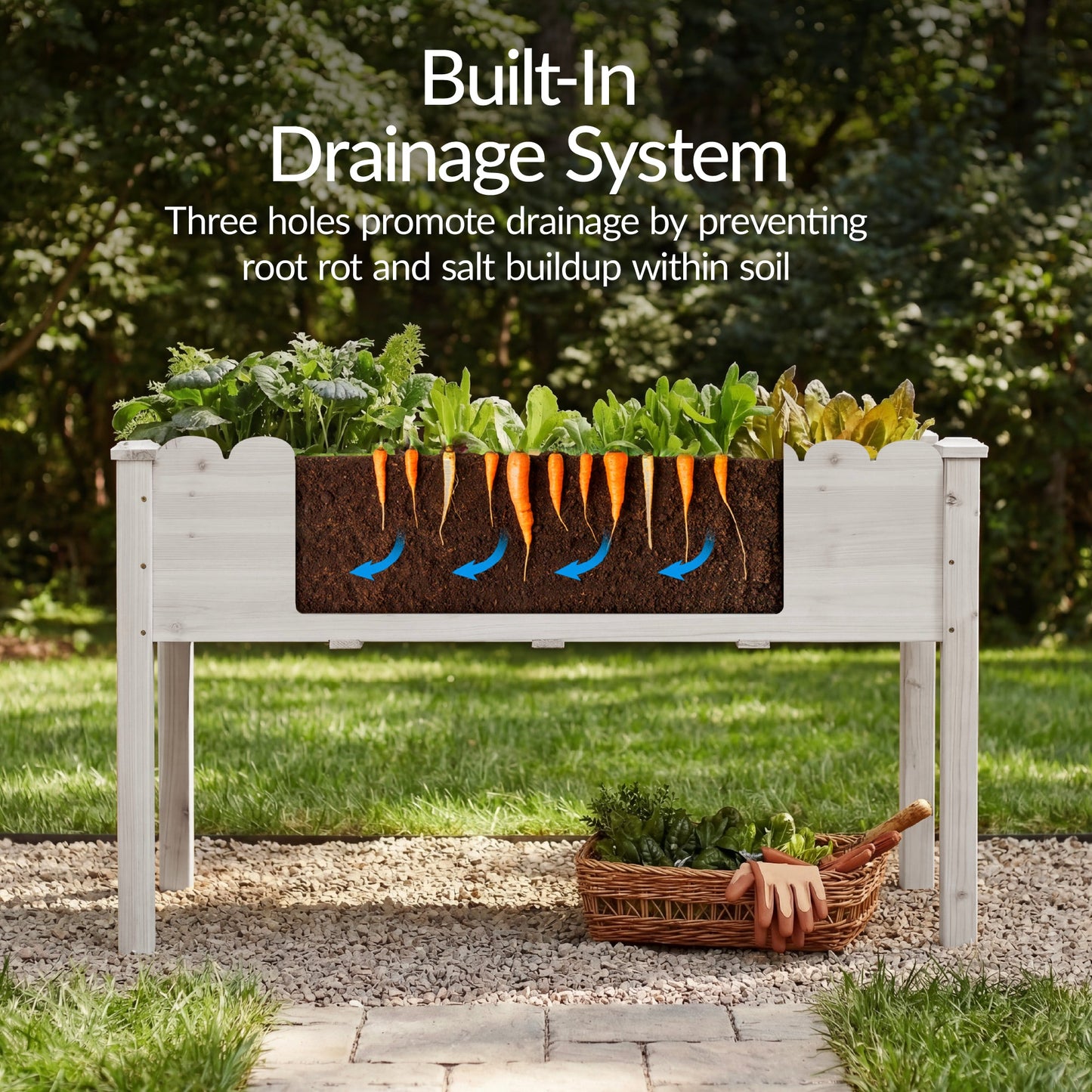 Raised Garden Bed, Scalloped Elevated Wooden Planter Box - 48x24x30in