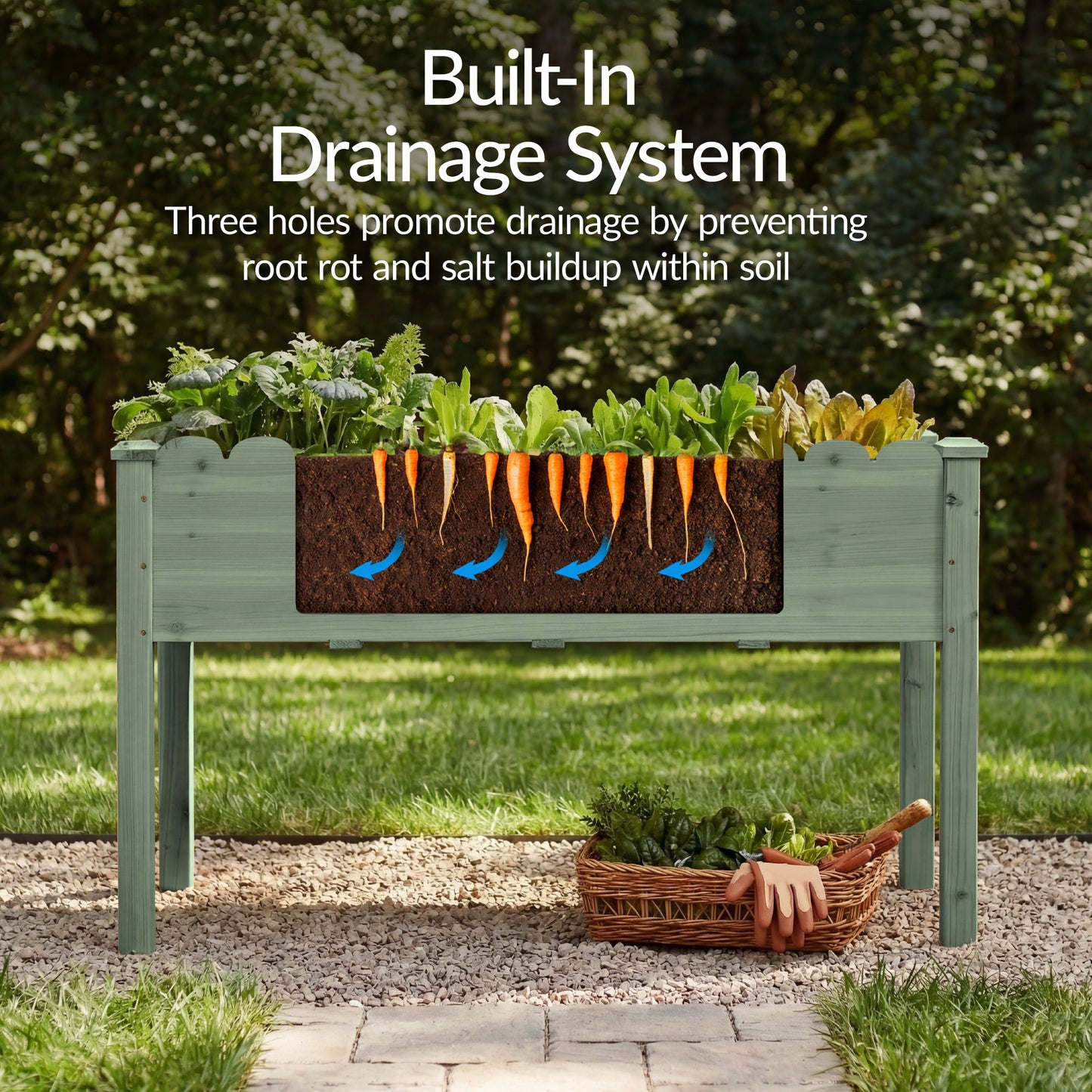 Raised Garden Bed, Scalloped Elevated Wooden Planter Box - 48x24x30in