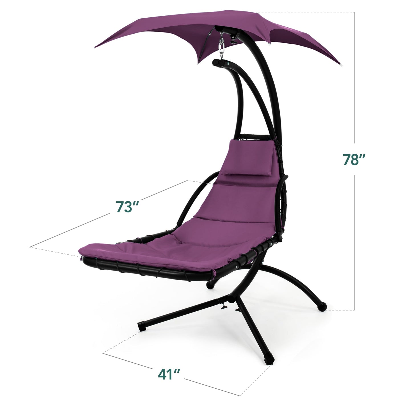 Hanging LED-Lit Curved Chaise Lounge Chair w/ Pillow, Canopy, Stand