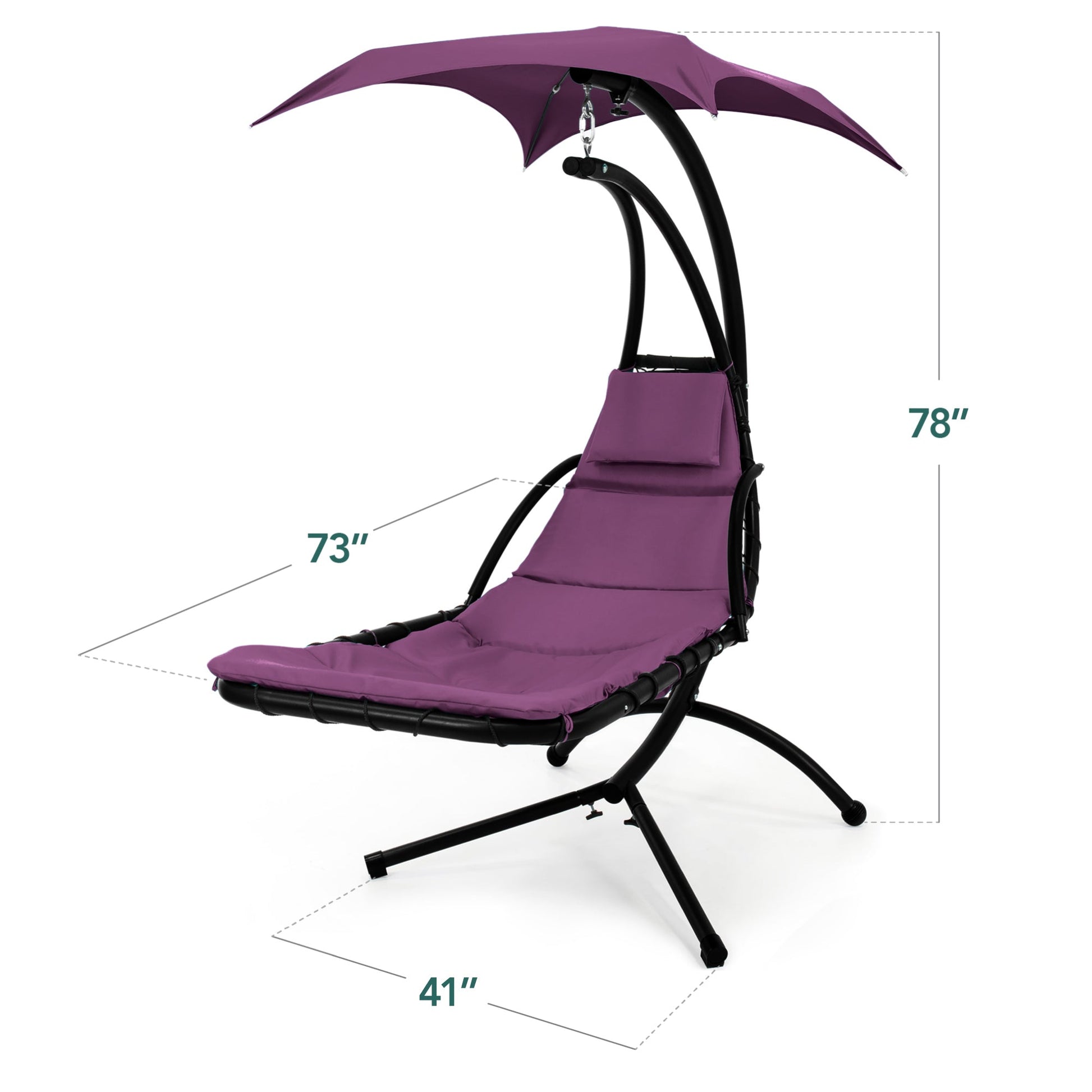 Hanging LED-Lit Curved Chaise Lounge Chair w/ Pillow, Canopy, Stand