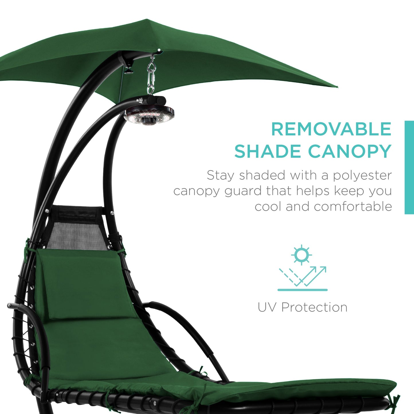 Hanging LED-Lit Curved Chaise Lounge Chair w/ Pillow, Canopy, Stand