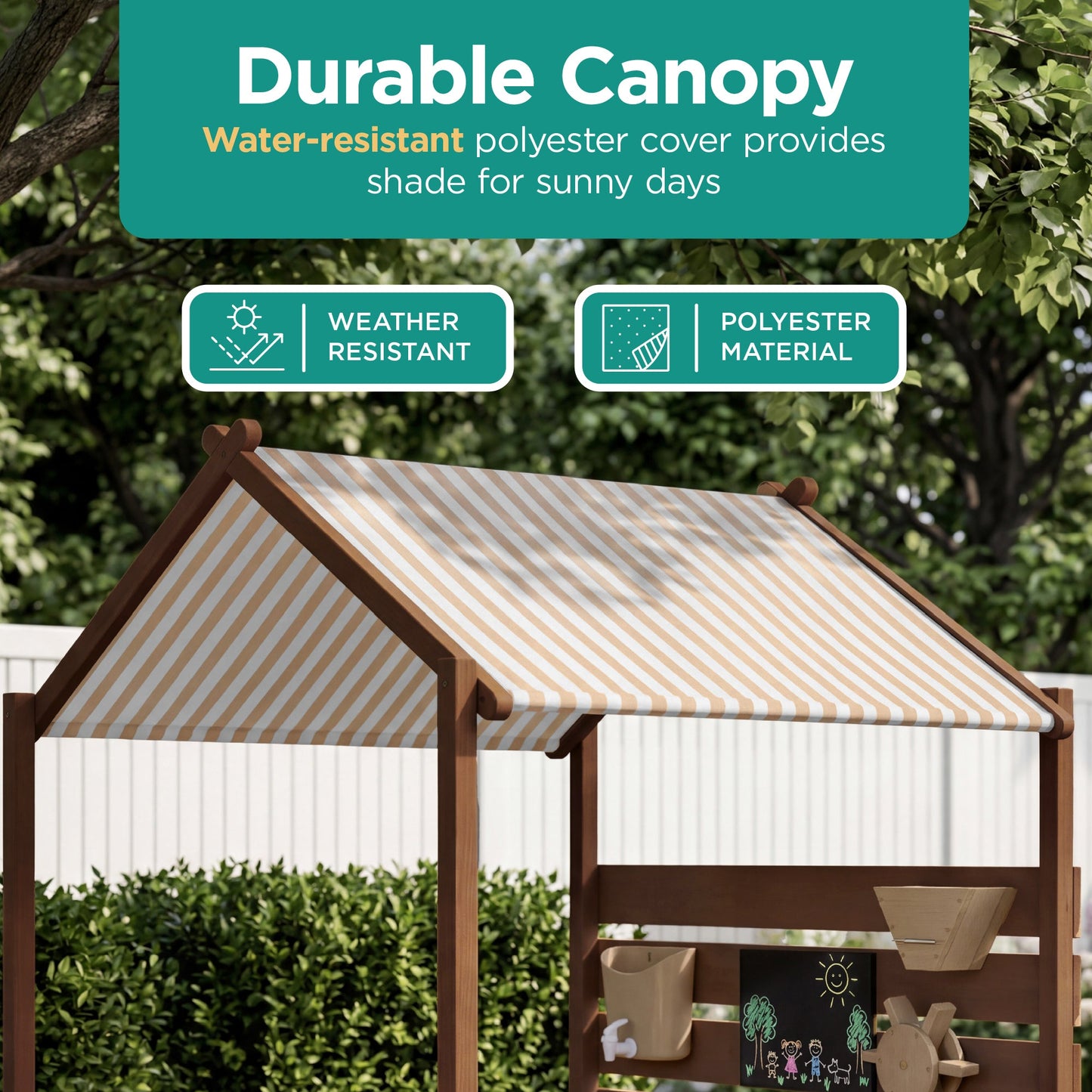Deluxe Wooden Sandbox with Canopy & Water Table for Kids