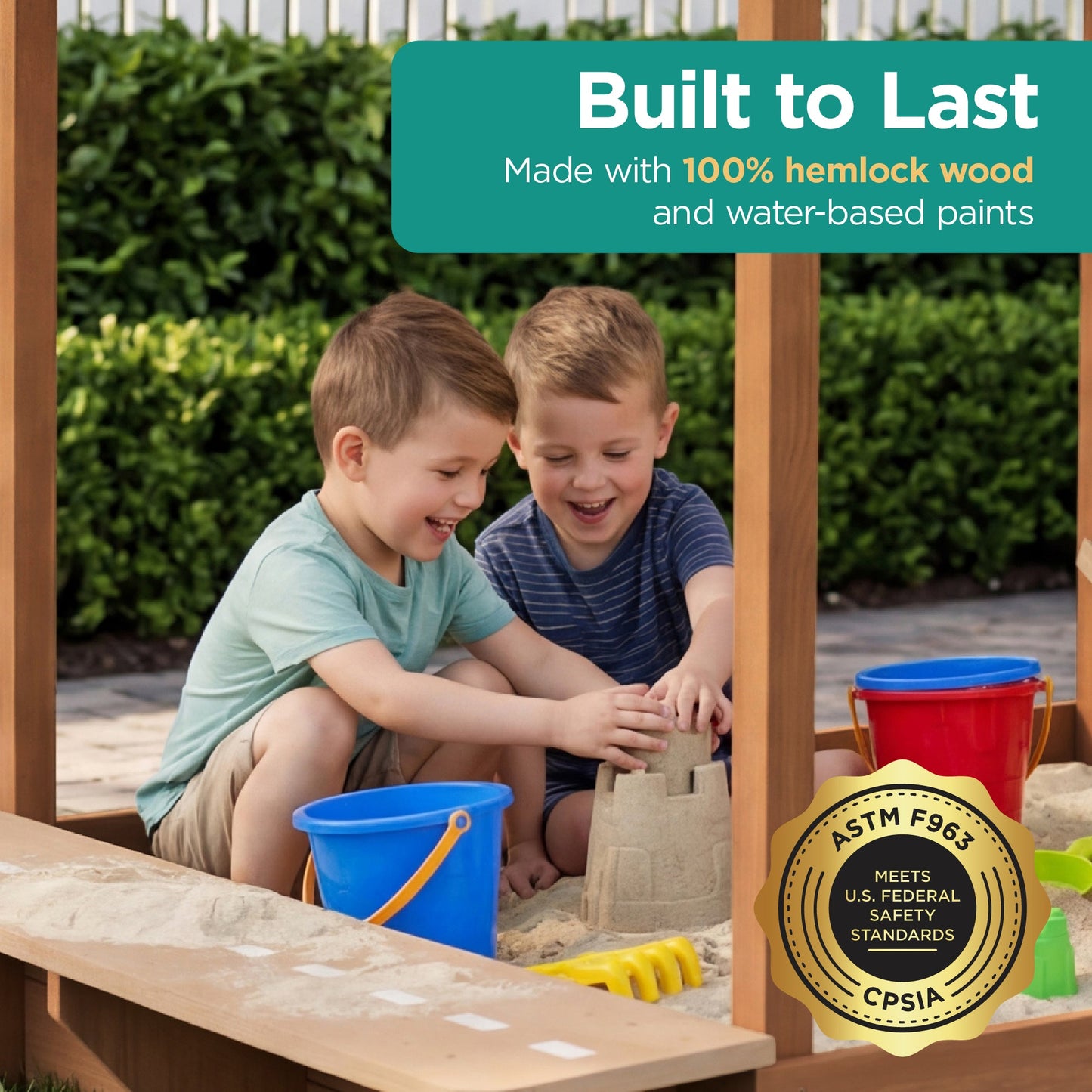 Deluxe Wooden Sandbox with Canopy & Water Table for Kids