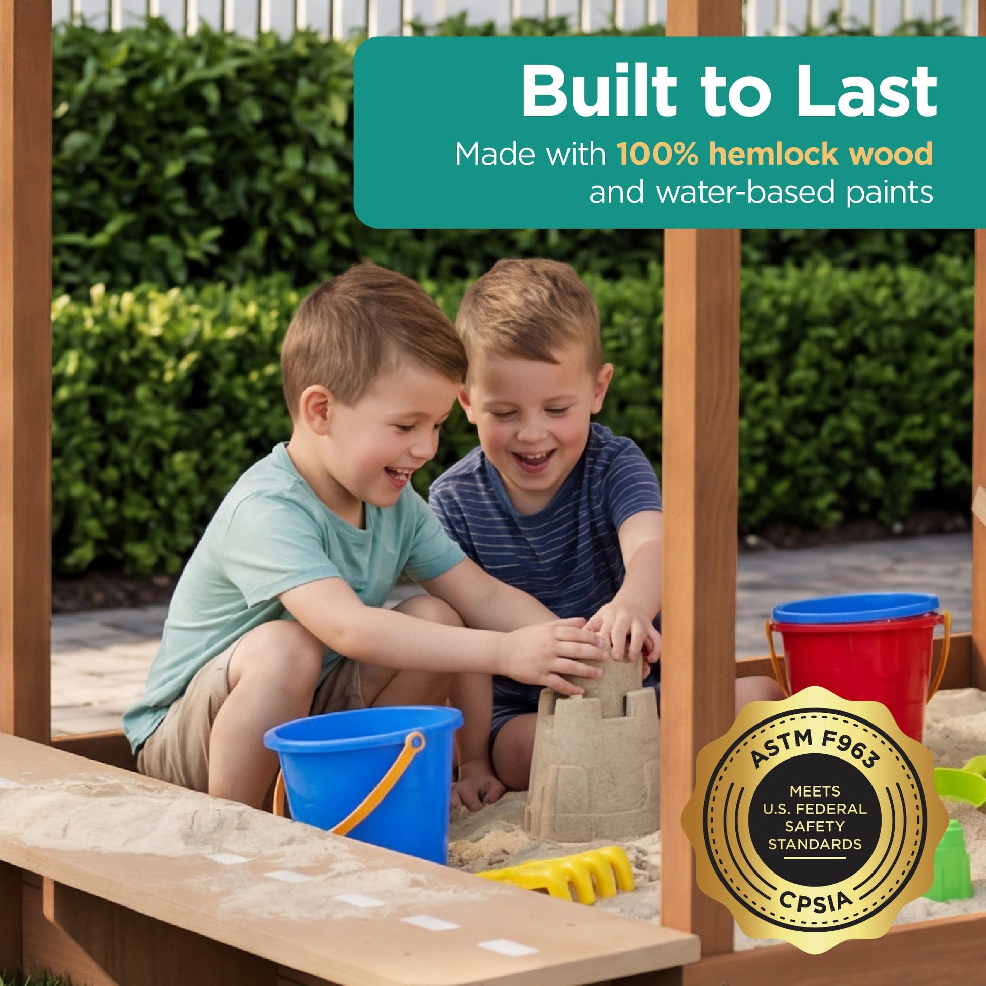 Deluxe Wooden Sandbox with Canopy & Water Table for Kids