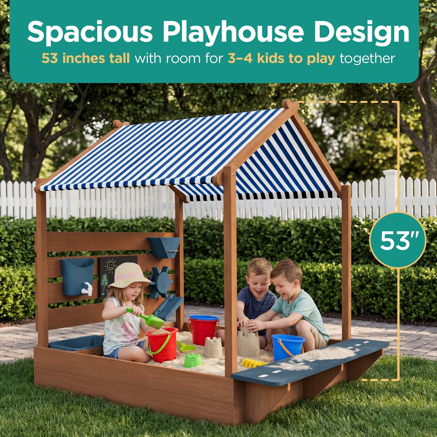 Deluxe Wooden Sandbox with Canopy & Water Table for Kids