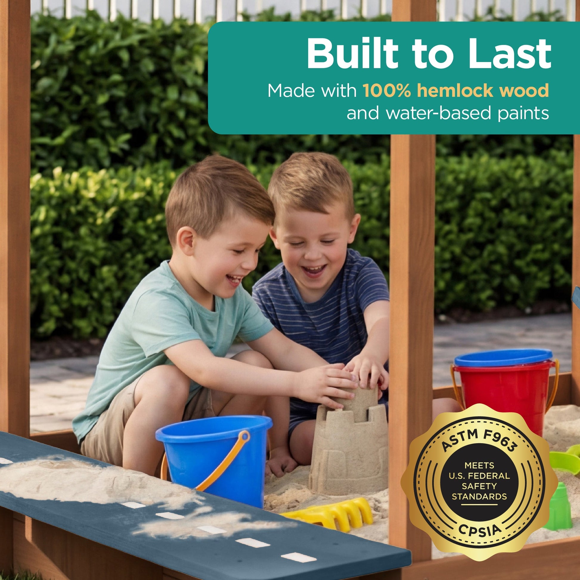 Deluxe Wooden Sandbox with Canopy & Water Table for Kids