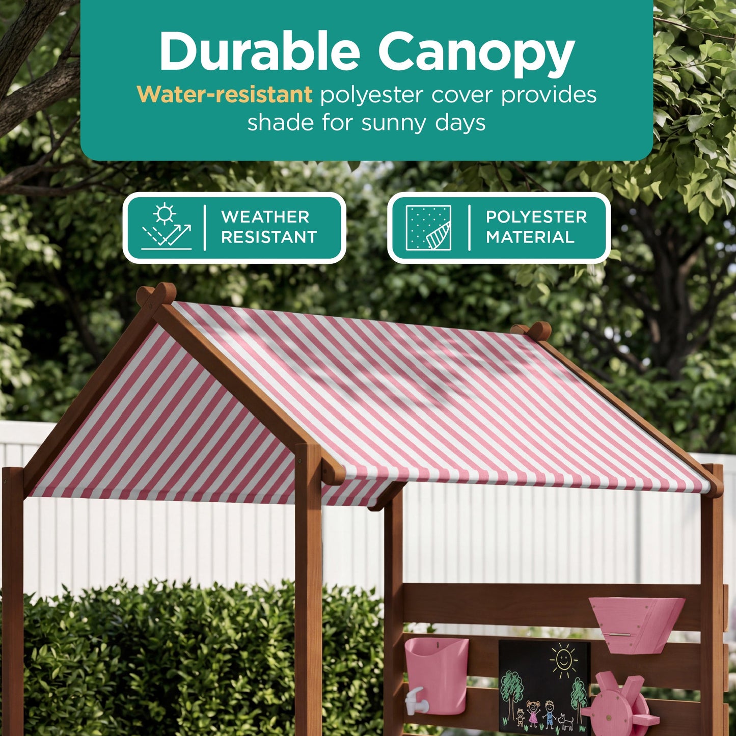 Deluxe Wooden Sandbox with Canopy & Water Table for Kids