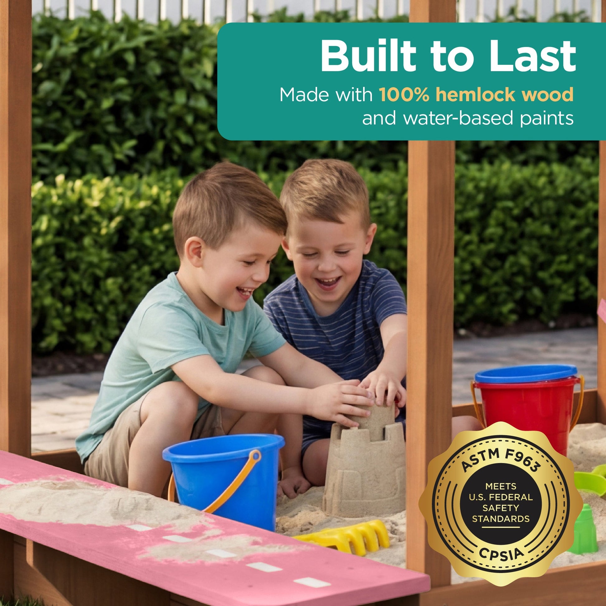 Deluxe Wooden Sandbox with Canopy & Water Table for Kids