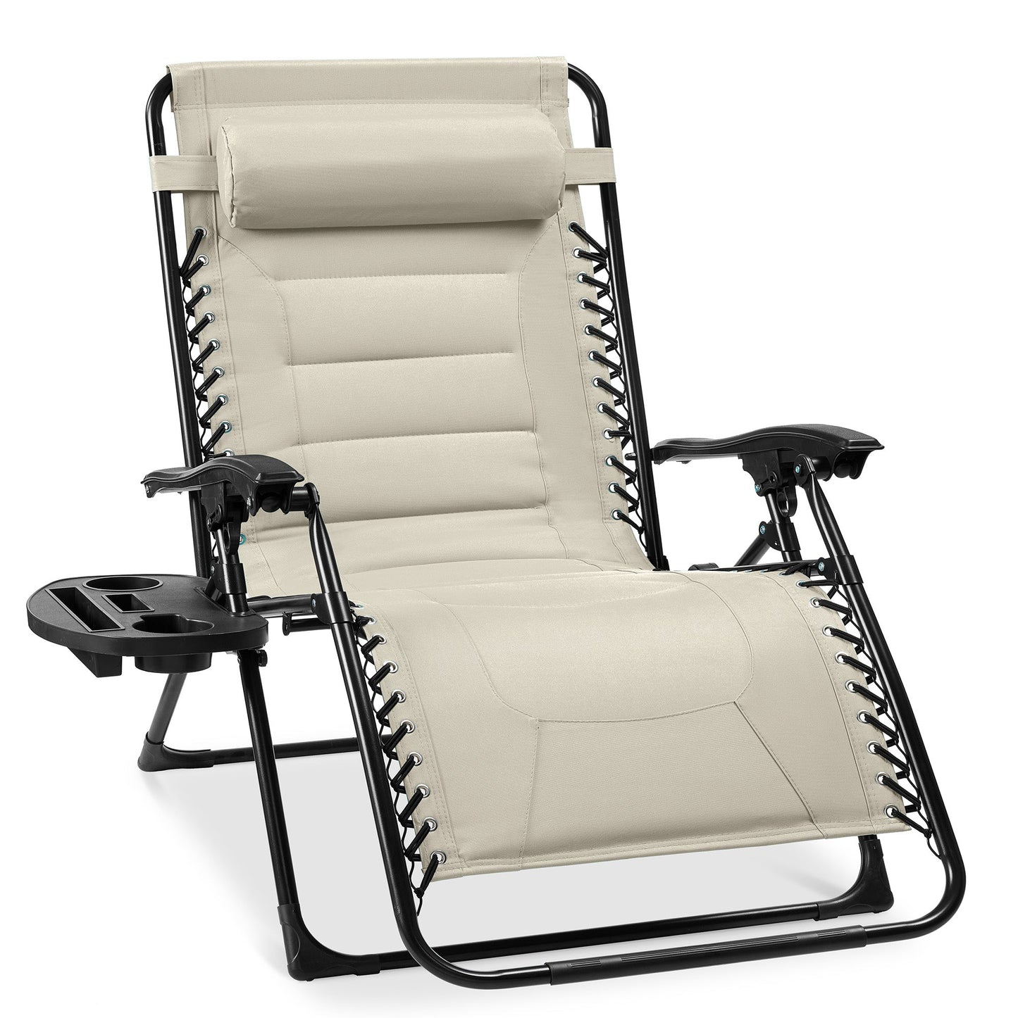 Oversized Padded Zero Gravity Chair, Folding Recliner w/ Headrest, Side Tray