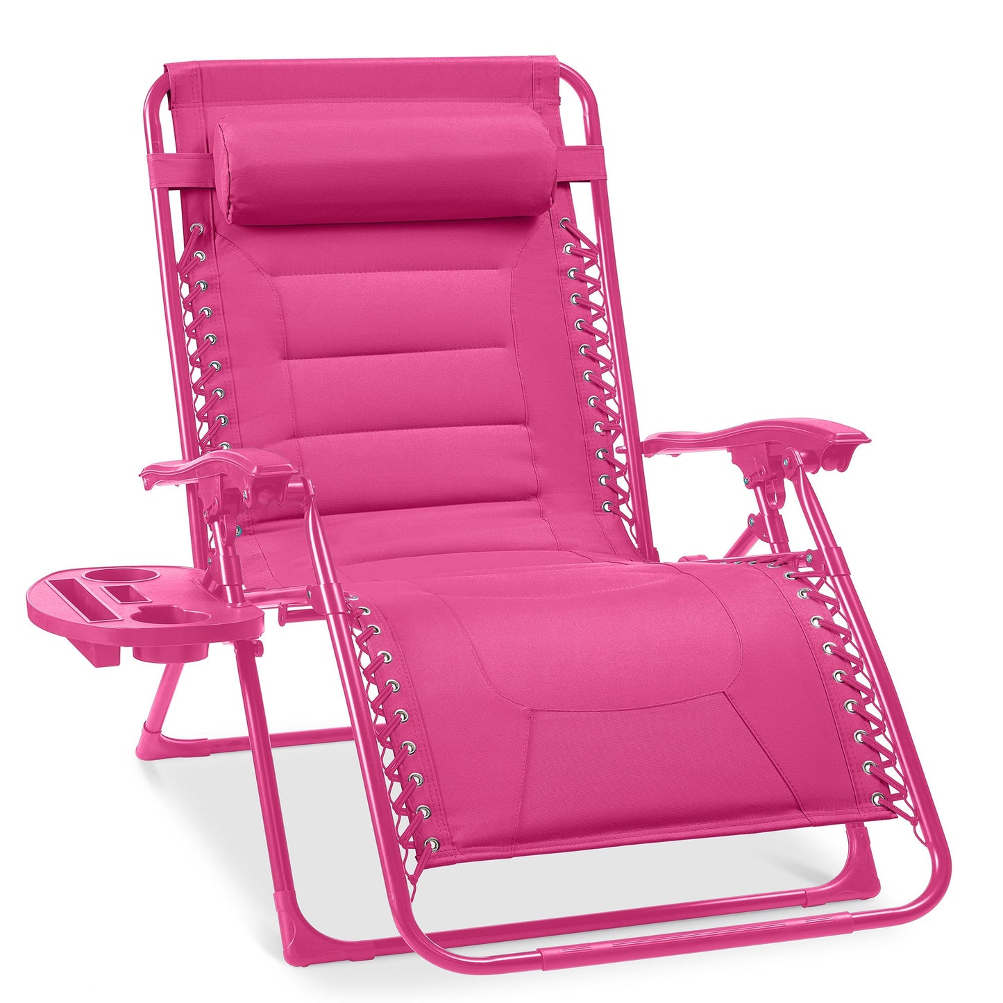 Oversized Padded Zero Gravity Chair, Folding Recliner w/ Headrest, Side Tray