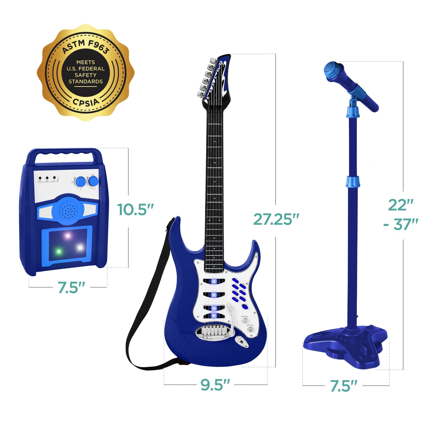 Kids Electric Guitar Toy Play Set w/ 6 Songs, Microphone, Amp