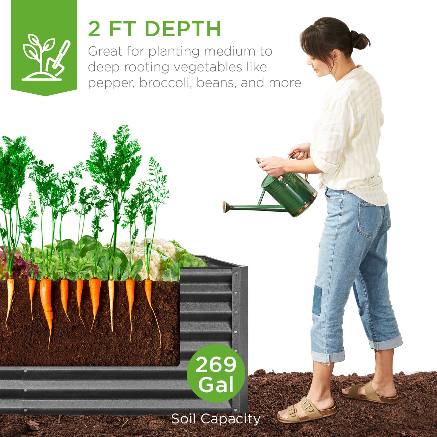Outdoor Metal Raised Garden Bed for Vegetables, Flowers, Herbs - 6x3x2ft