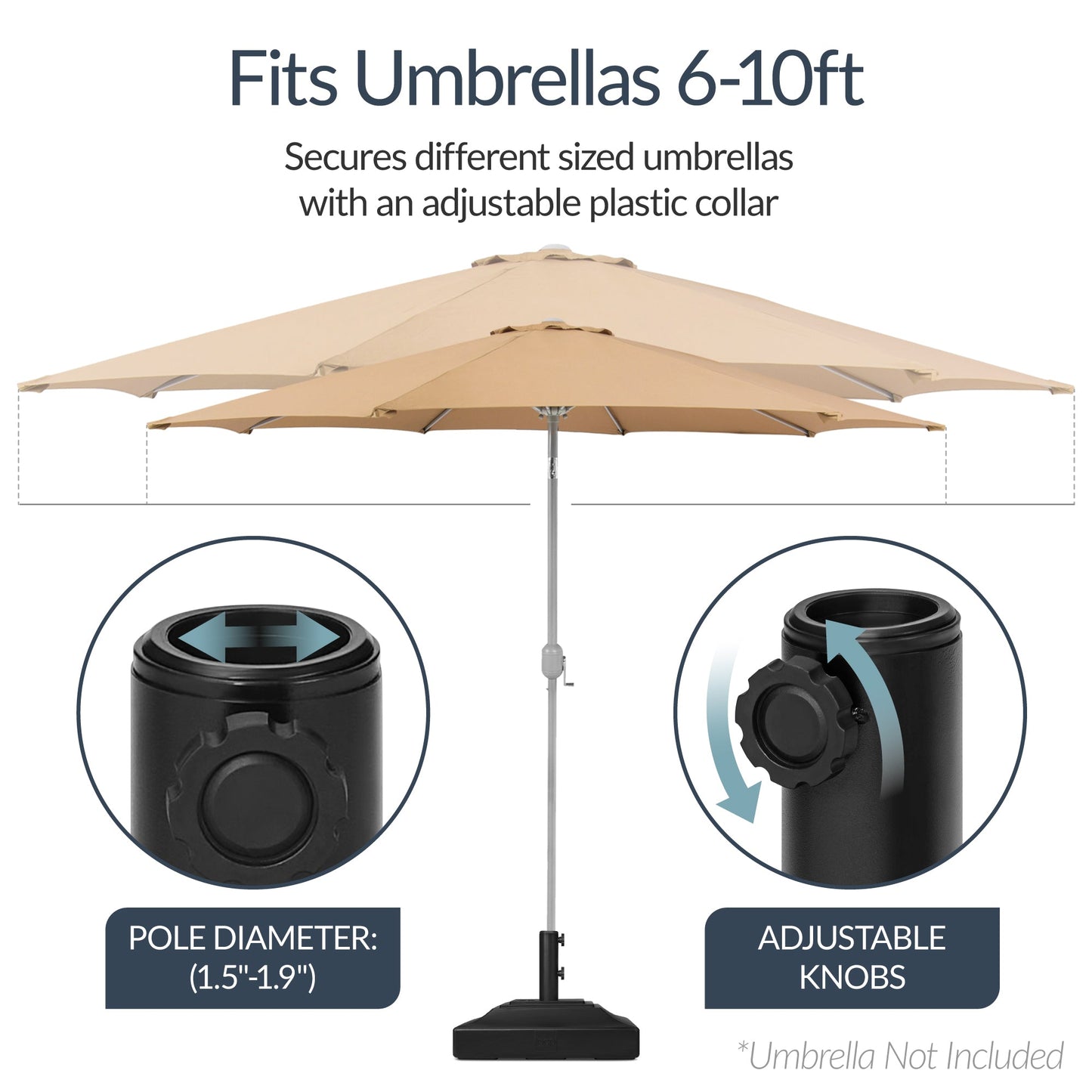Plastic Patio Umbrella Base Pole Holder Accessory w/ Adjustable Knob