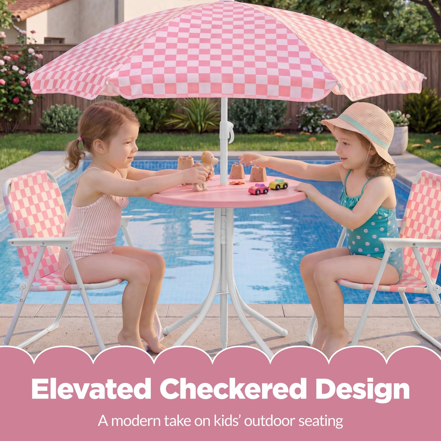 Kids Outdoor Table and Chair Set with Umbrella, Foldable Toddler Set