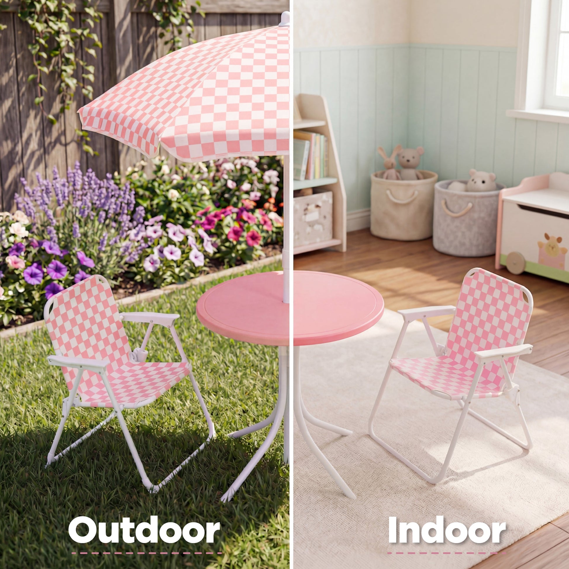 Kids Outdoor Table and Chair Set with Umbrella, Foldable Toddler Set