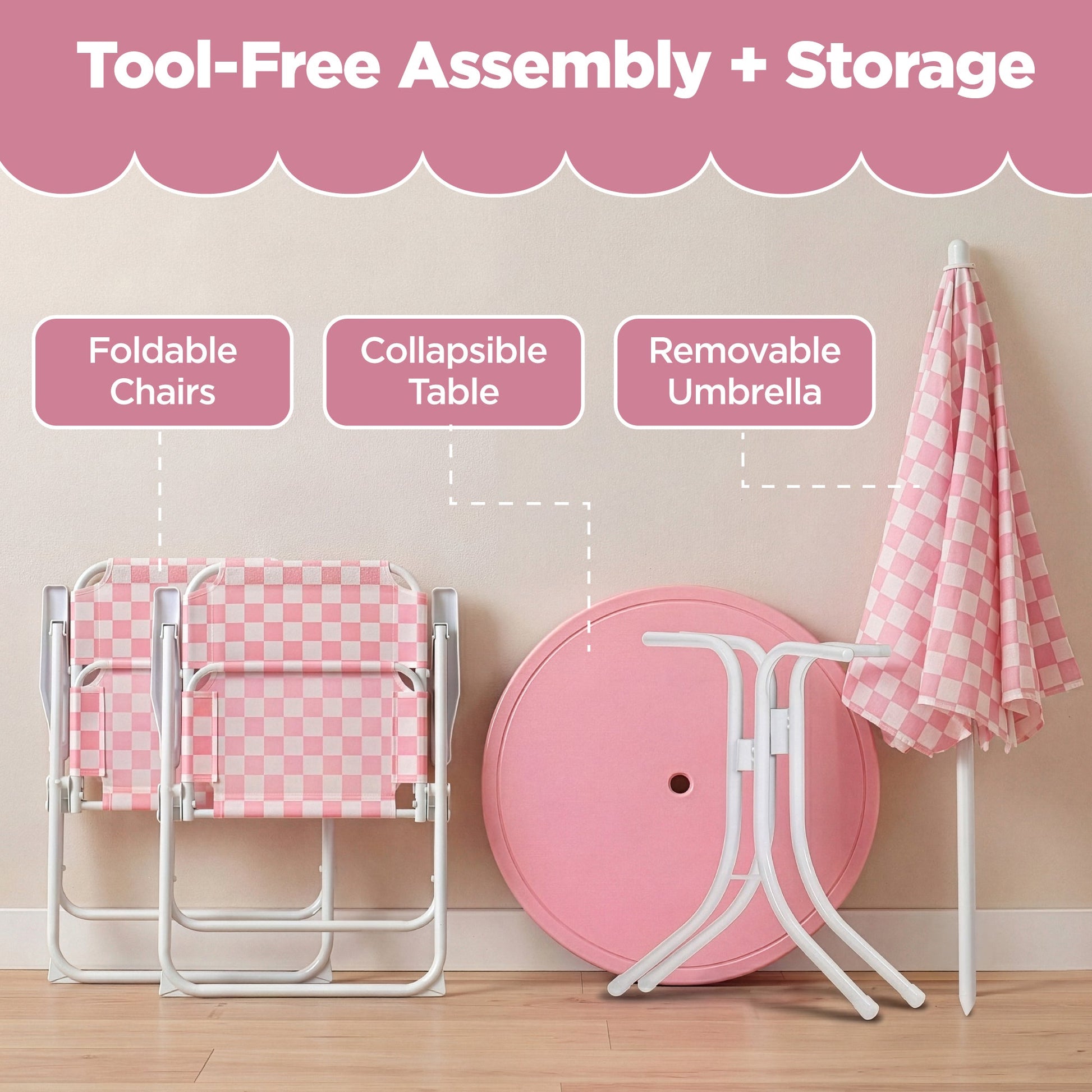 Kids Outdoor Table and Chair Set with Umbrella, Foldable Toddler Set
