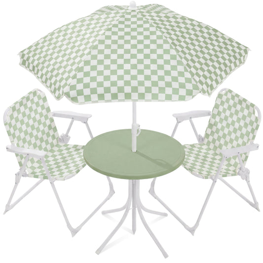 Kids Outdoor Table and Chair Set with Umbrella, Foldable Toddler Set