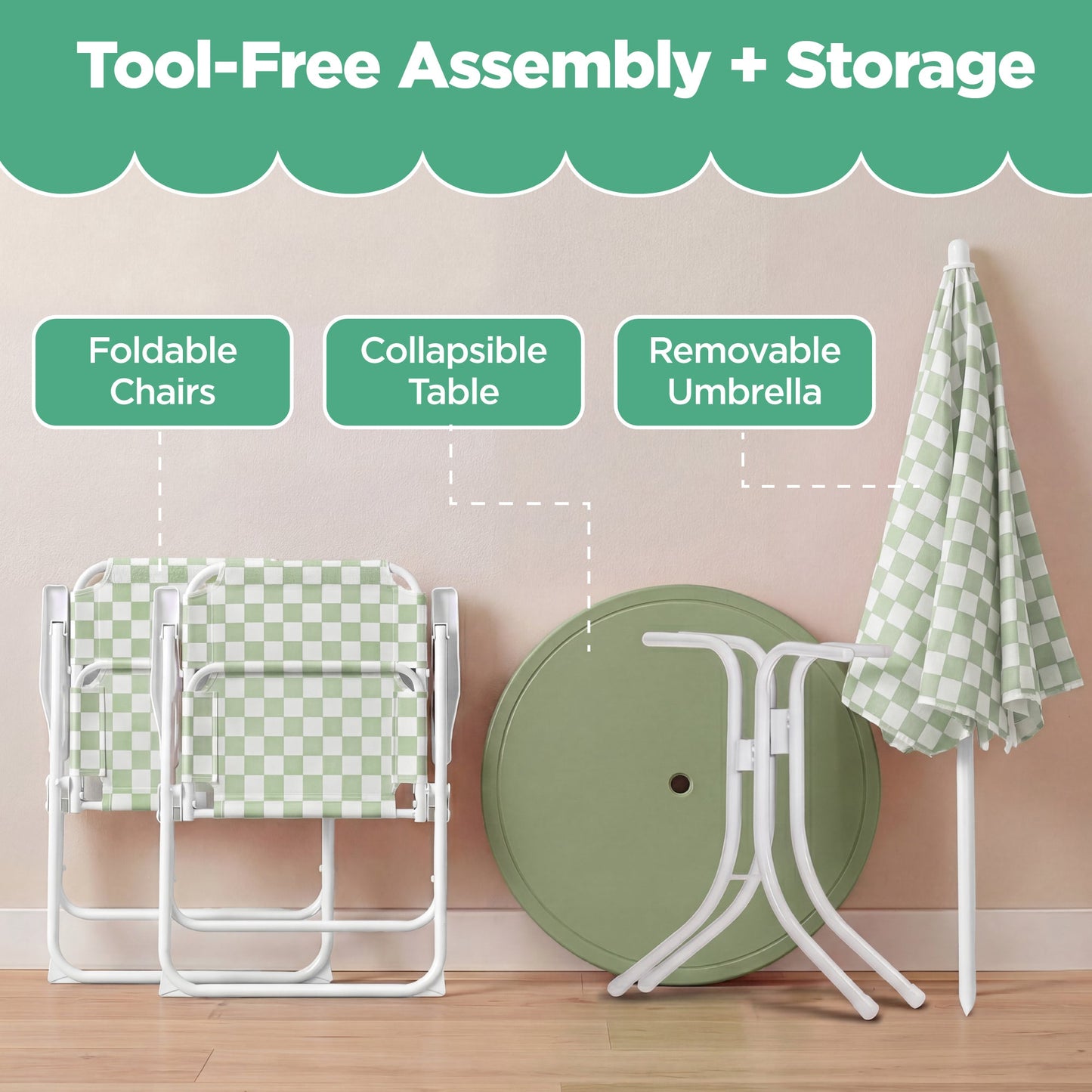 Kids Outdoor Table and Chair Set with Umbrella, Foldable Toddler Set