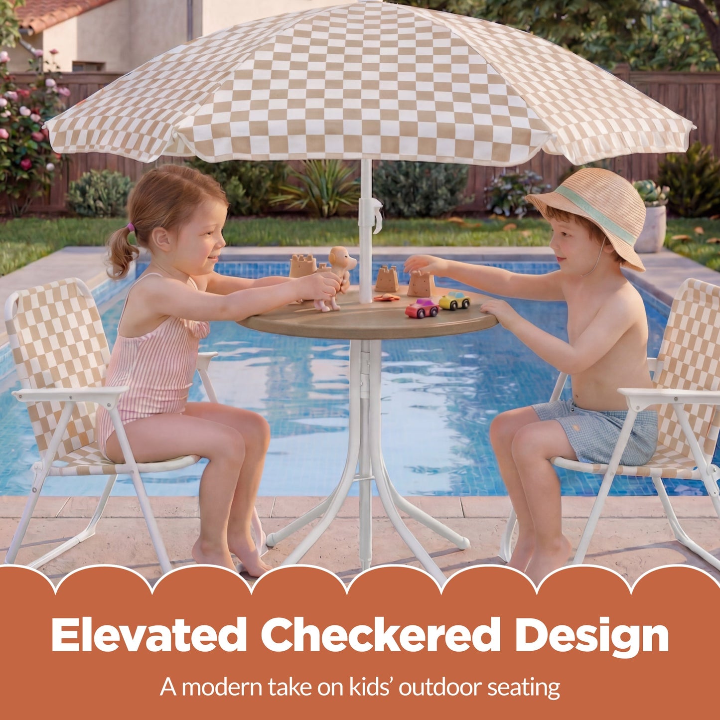 Kids Outdoor Table and Chair Set with Umbrella, Foldable Toddler Set