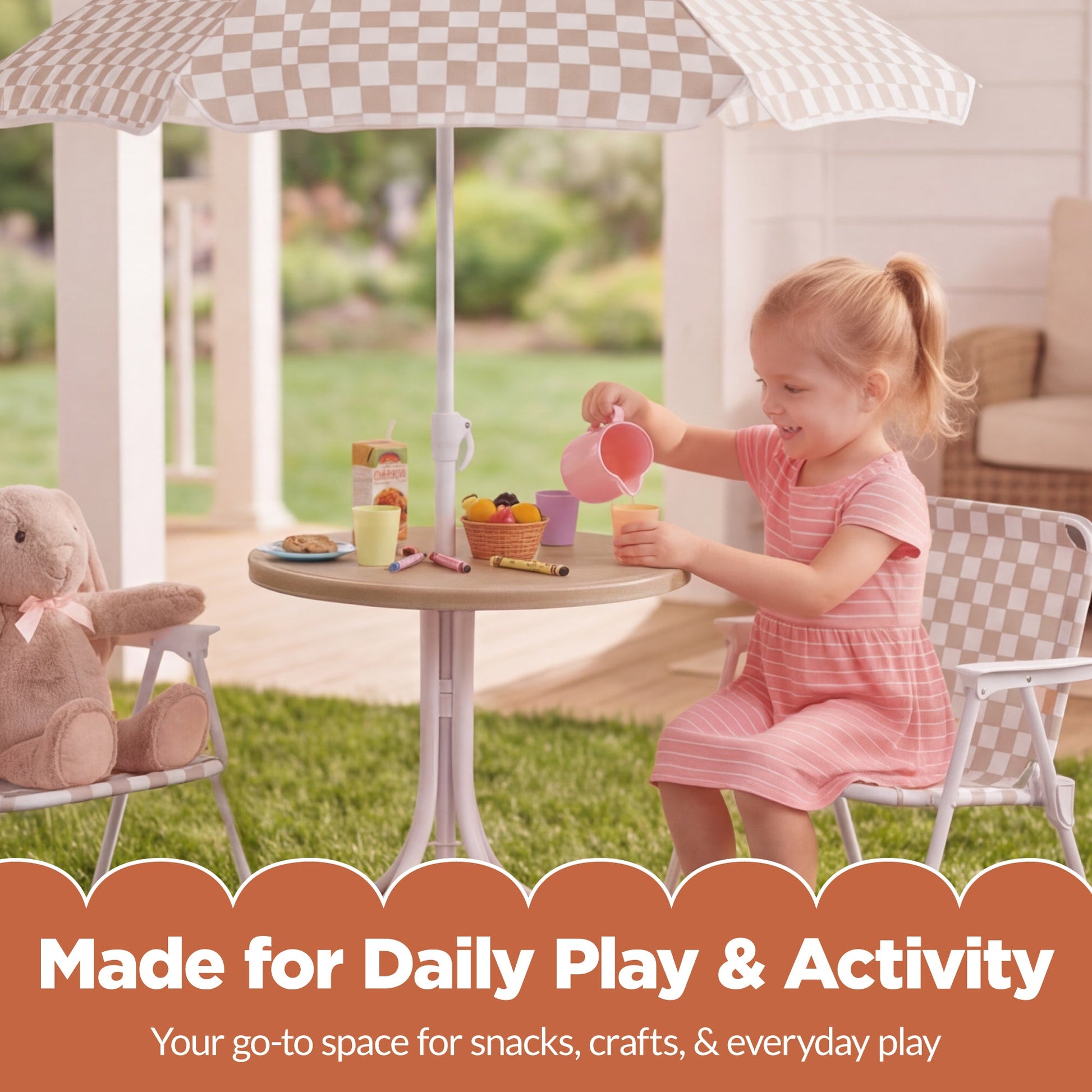 Kids Outdoor Table and Chair Set with Umbrella, Foldable Toddler Set