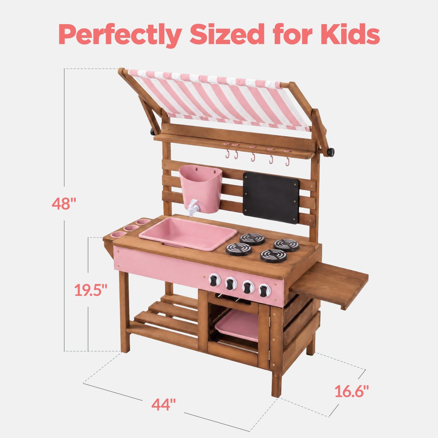 Deluxe Wooden Outdoor Mud Kitchen w/ Canopy, Sink, Faucet & 14pc Accessories