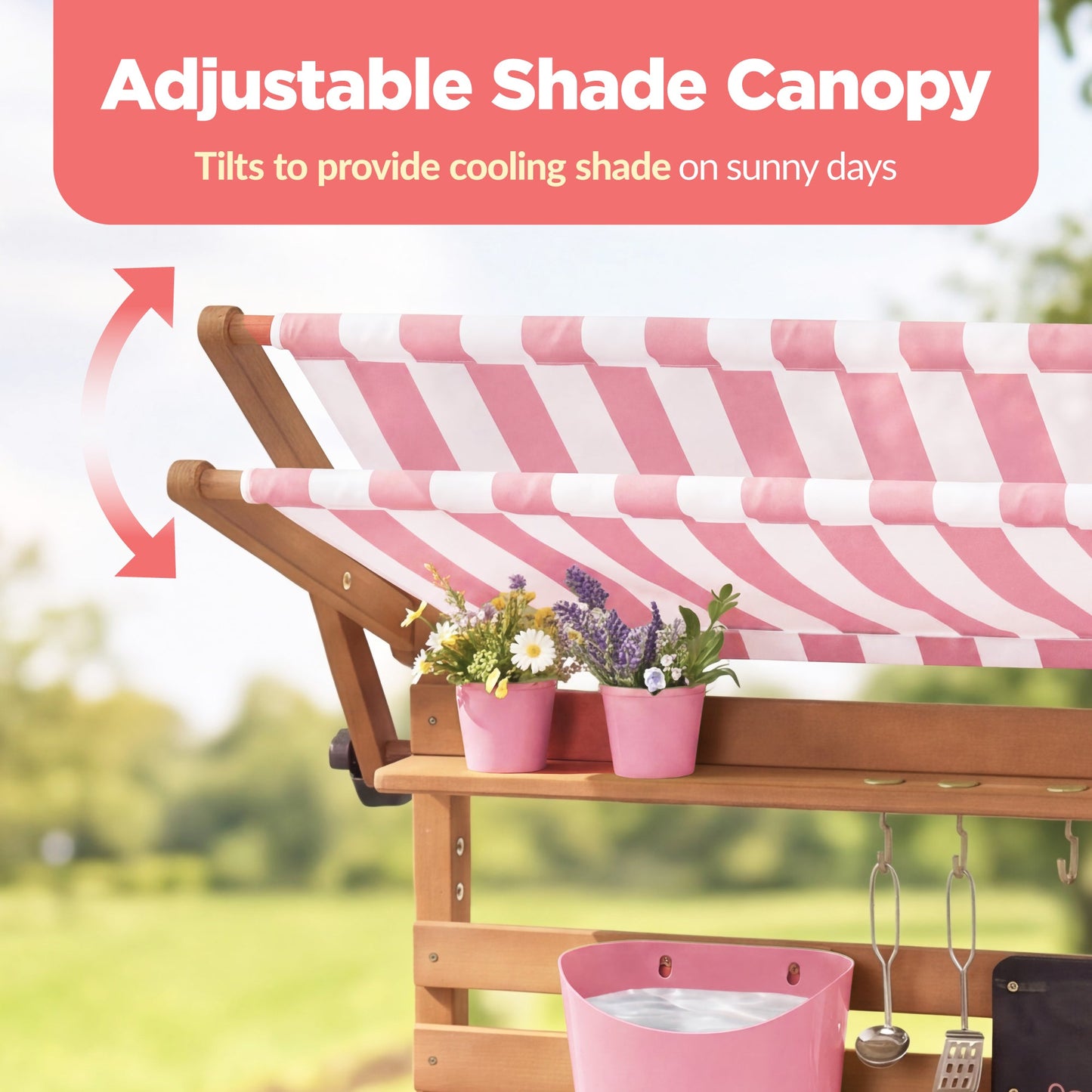 Deluxe Wooden Outdoor Mud Kitchen w/ Canopy, Sink, Faucet & 14pc Accessories