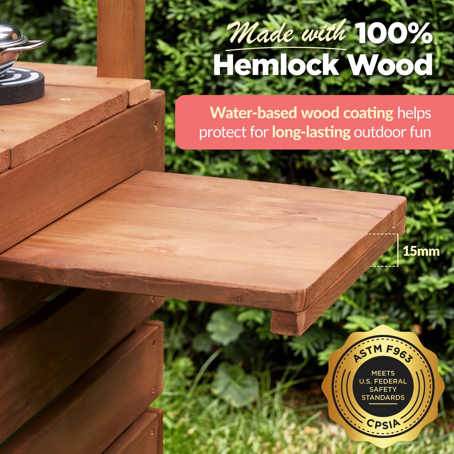 Deluxe Wooden Outdoor Mud Kitchen w/ Canopy, Sink, Faucet & 14pc Accessories
