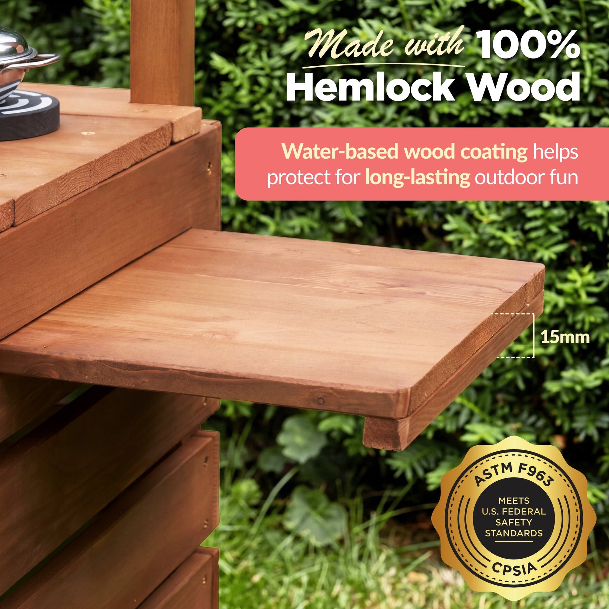 Deluxe Wooden Outdoor Mud Kitchen w/ Canopy, Sink, Faucet & 14pc Accessories
